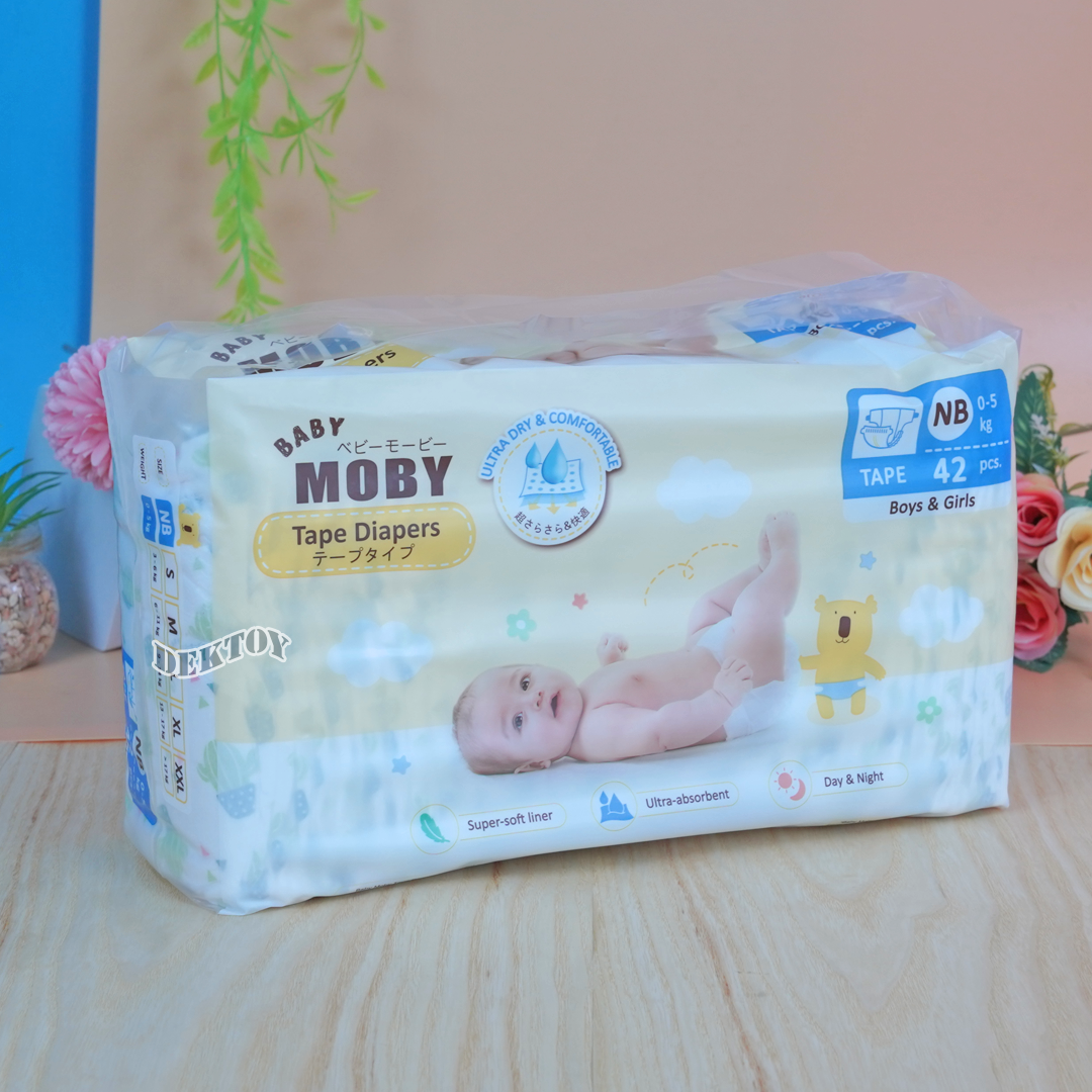 Baby moby เบบี้โมบี้ ผ้าอ้อมสำเร็จรูป ชนิดเทป ไซซ์ Newborn 42 ชิ้น