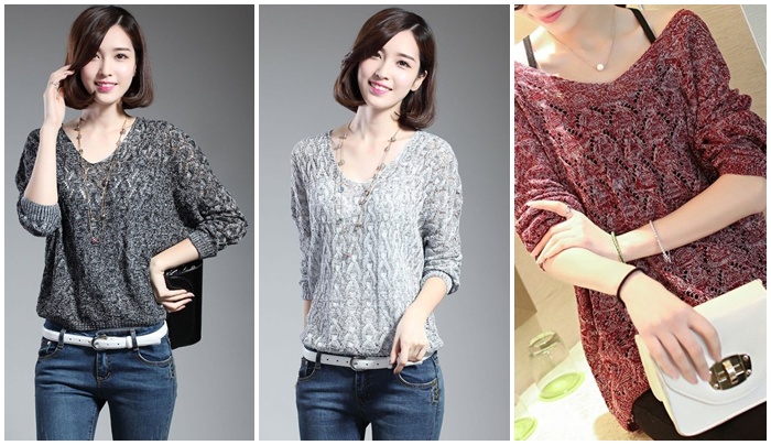 เสื้อถัก เสื้อกันหนาว แฟชั่นเกาหลี แขนยาว งานเนี้ยบคอวี งานตามแบบ