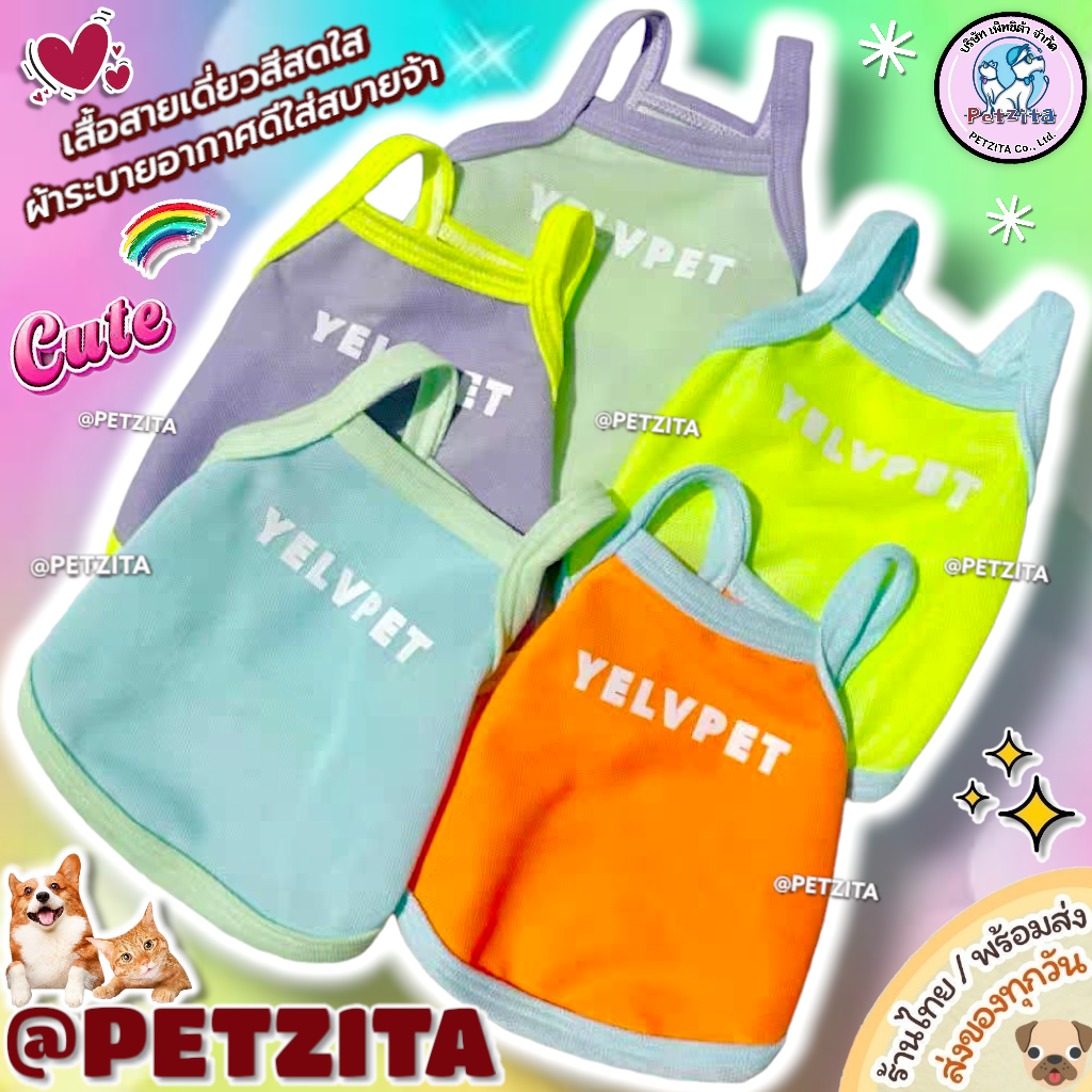 🇹🇭พร้อมส่ง🇹🇭💥🌈 เสื้อสายเดี่ยวสีจี๊ดจ๊าดสดใส เสื้อสายเดี่ยวสัตว์เลี้ยง สีนีออน เรืองแสง FOR PET สุนัข หมา แมว