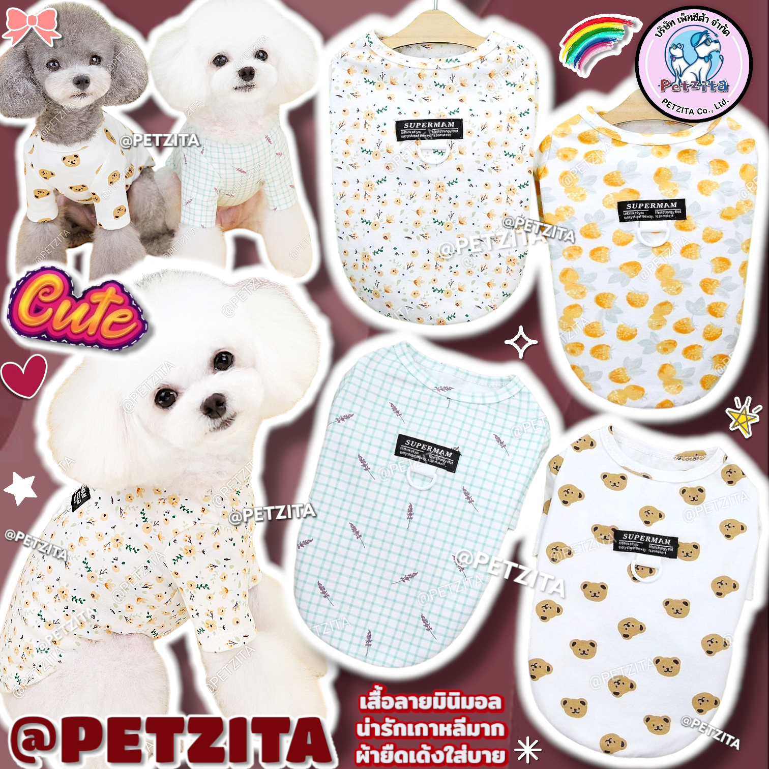 🇹🇭พร้อมส่ง🇹🇭🌈 💥SALE !!! เสื้อสัตว์เลี้ยง ลายมินิมอลสไตล์เกาหลีสุดน่ารักสดใส ✨️ เสื้อสุนัข หมา แมว