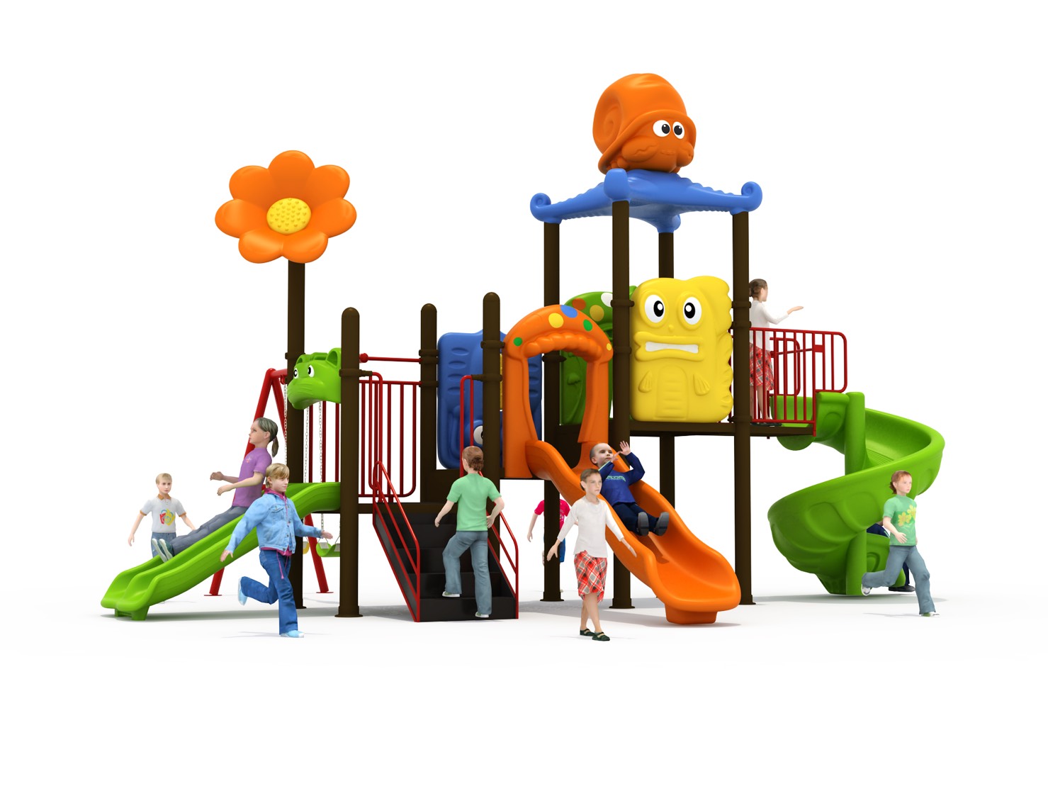 เครื่องเล่นสนาม กลางแจ้ง ชุดหมึกดอกไม้พร้อมชิงช้า สนามเด็กเล่น เครื่องเล่นสนามกลางแจ้ง ในร่มราคาถูก เครื่องเล่นสนามปฐมวัย playground outdoorplayground ครุภัณฑ์สนามเด็กเล่น, สพฐ,โครงการโรงเรียนประชารัฐ ศูนย์พัฒนาเด็กเล็ก