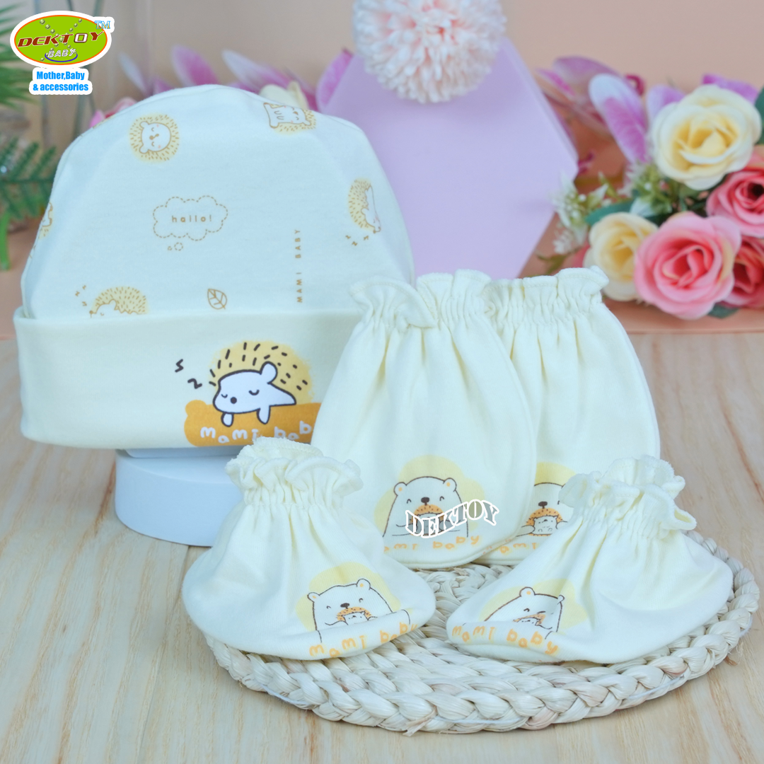 Mami baby ถุงมือ+ถุงเท้า+หมวก เด็กแรกเกิด - 3เดือน