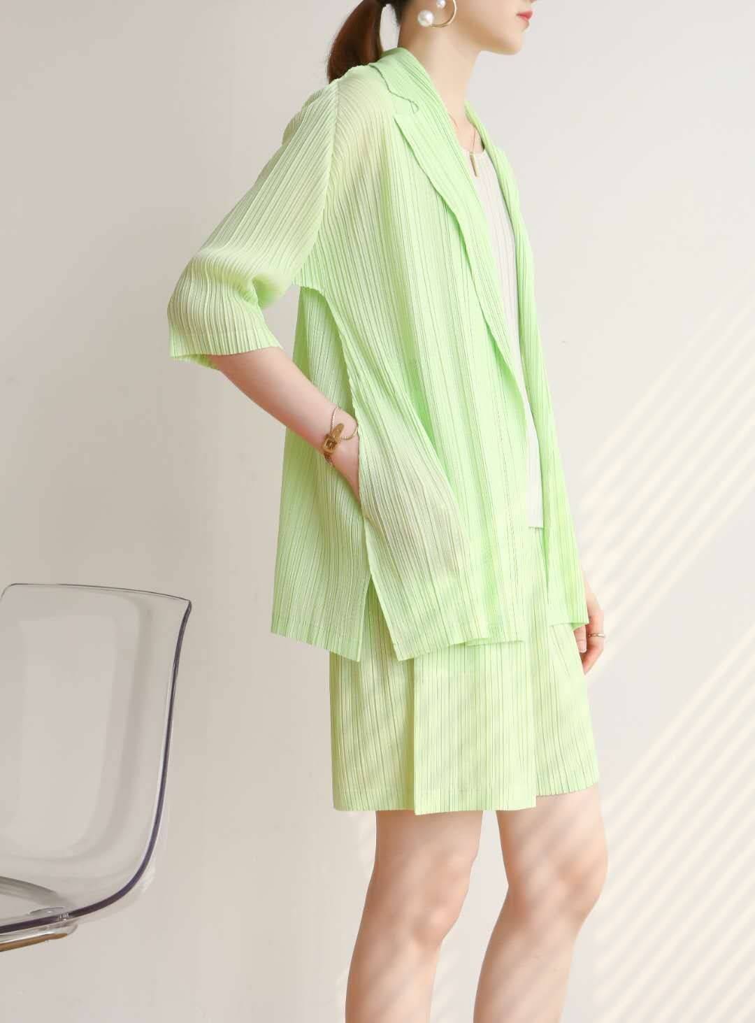 2MUAY รุ่น GJO7717/GJO7718 ชุดอัดพลีท เซ็ตพลีทคุณภาพ 9สี FREE SIZE CARDIGAN/BLAZER PLEATED SET