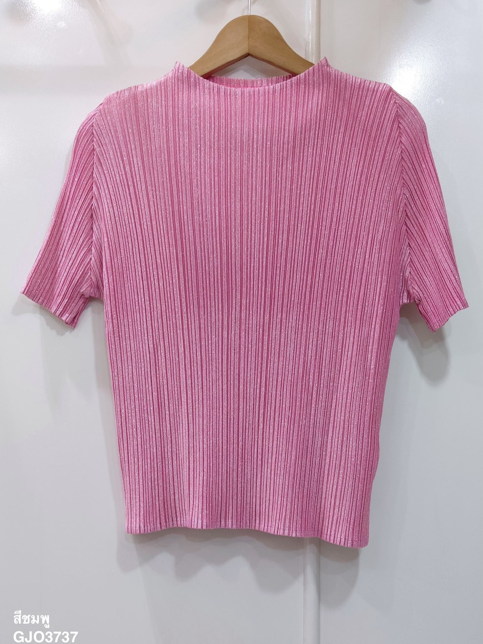 ปรับราคาลง20%!! 2MUAY รุ่น GJO3737 เสื้อพลีทคุณภาพ SHORT SLEEVE GLITTER PLEATED TOP 7 สี FREE SIZE