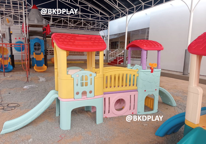 บ้านเด็กวินเทจ สีพาสเทล, สไลเดอร์พร้อมปีนป่าย บ้านสไลเดอร์ของเล่น บ้านน้อยสองชั้น กระดานลื่นพลาสติก,บ้านมีสไลเดอร์ , เครื่องเล่นสนาม พร้อมส่ง