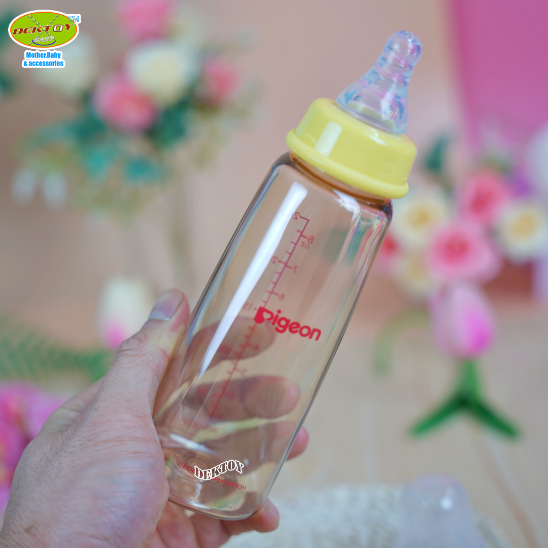 PIGEON พีเจ้น ขวดนมพีเจ้นสีชา PPSU 8 ออนซ์ 240 มล ทรงมาตรฐาน พร้อมจุกนมเสมือนนมมารดา รุ่น มินิ size M