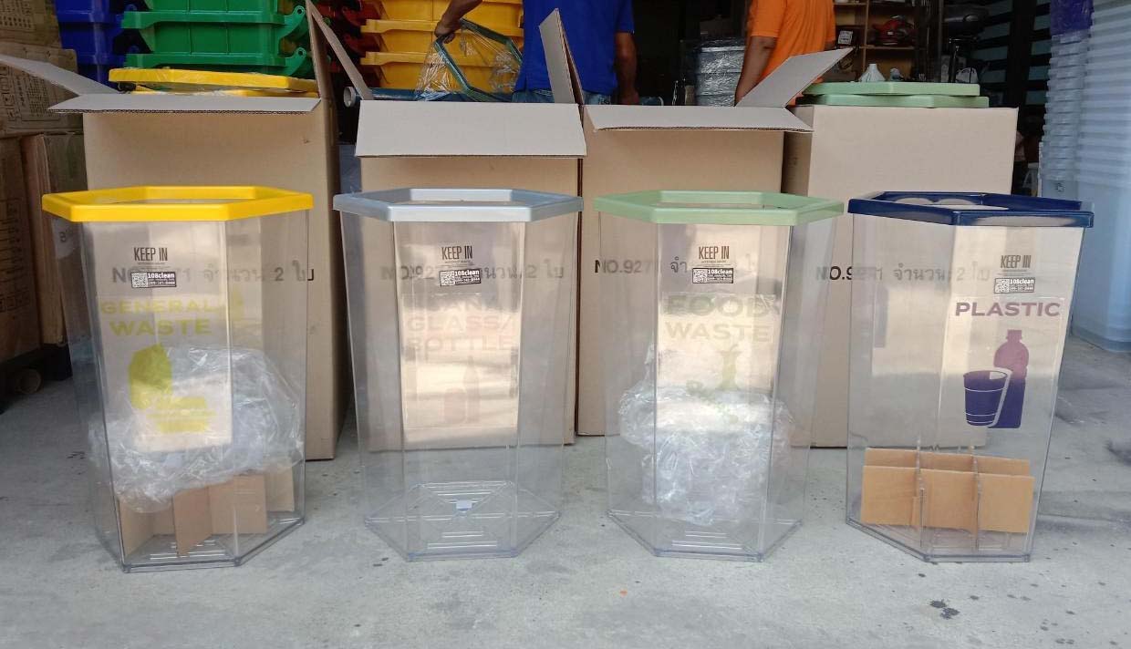 ถังขยะพลาสติกใส ทรงหกเหลี่ยม 56 ลิตร