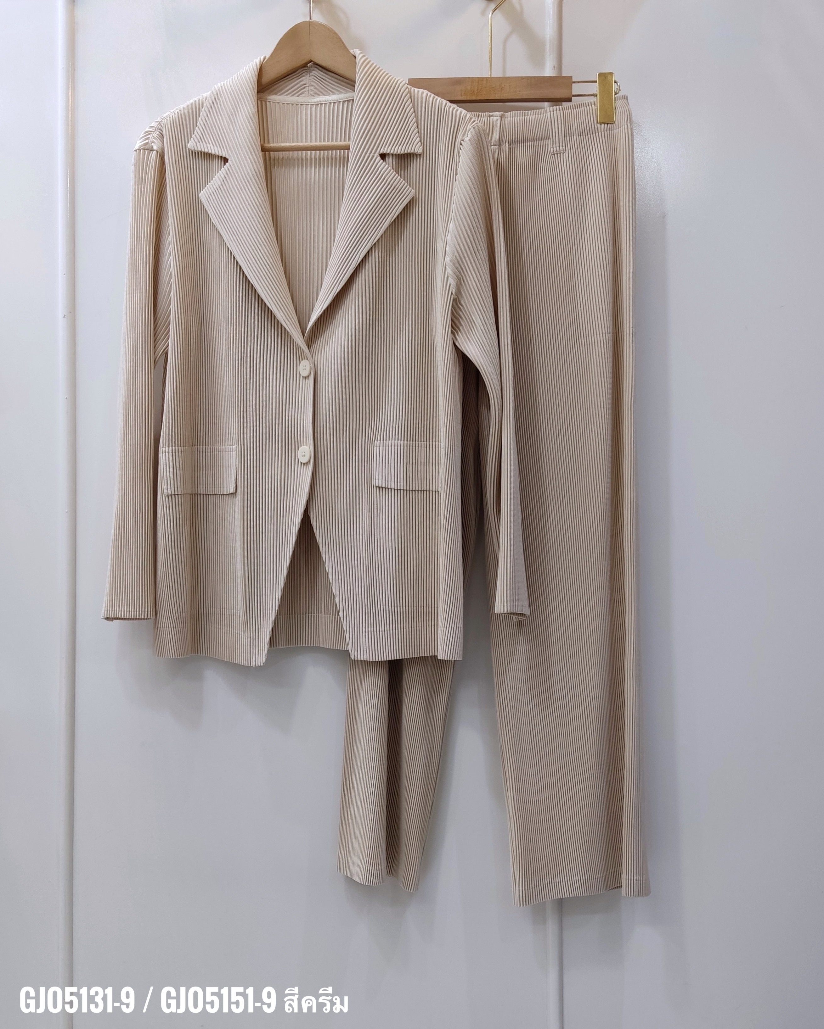 สีใหม่ ยาว37.5 นิ้ว 2MUAY รุ่น GJO5131-9 / GJO5151-9 เซ็ตพลีท THICK MINIMAL LUXE PLEATED BLAZER SET 8 สี FREE SIZE