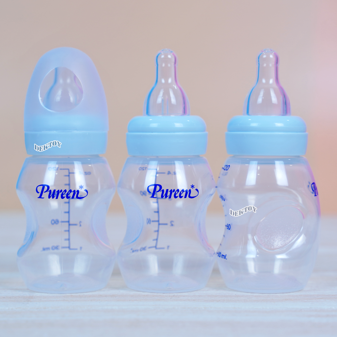 Pureen ขวดนมเพียวรีนจับถนัดมือ PPคอมาตรฐานแพ็ค3ขวดจุกนุ่มAnti-colic Grip grow