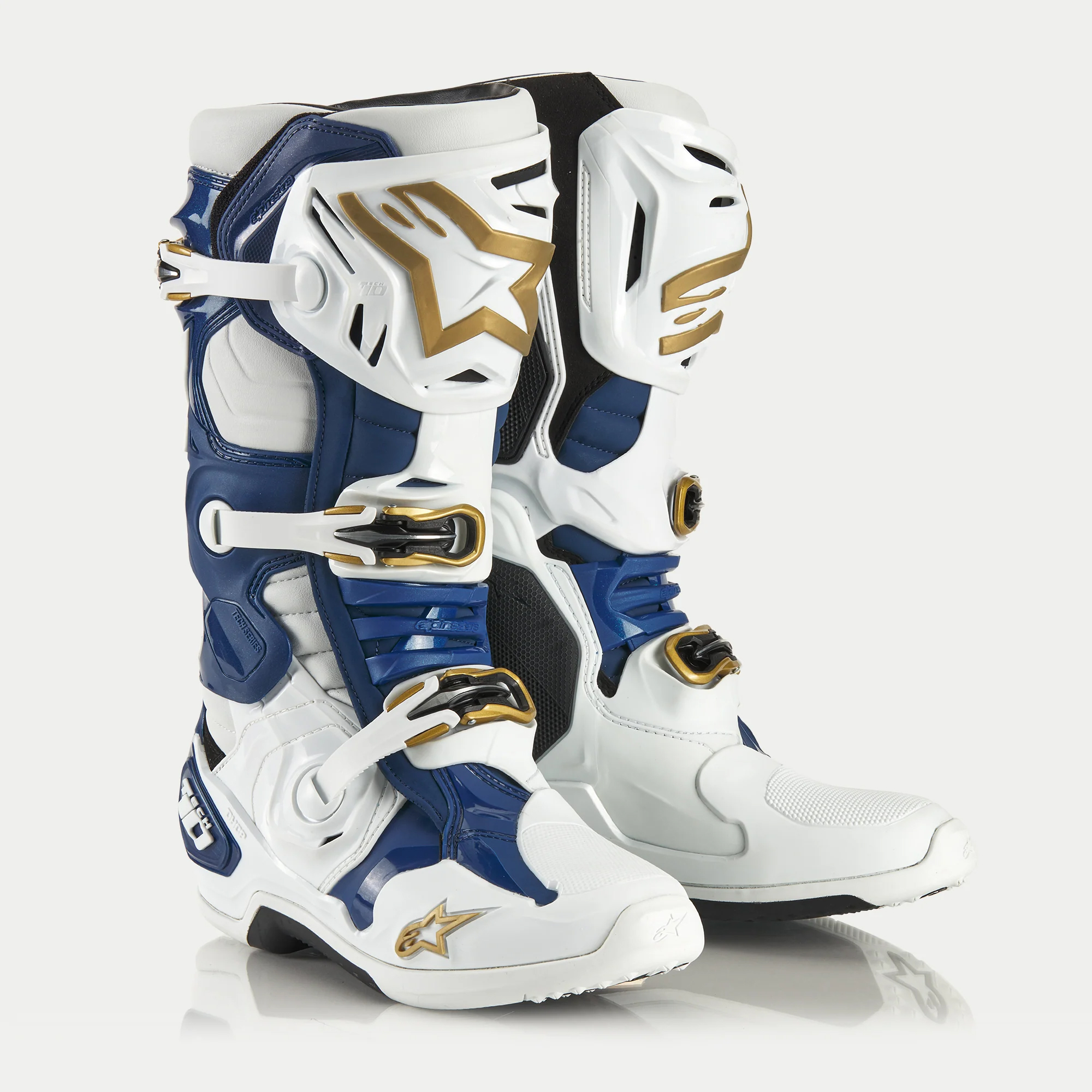รองเท้า Alpinestars Tech 10 Boot - Limited Edition Dress Whites Tropical - White/Dark Blue/Gold