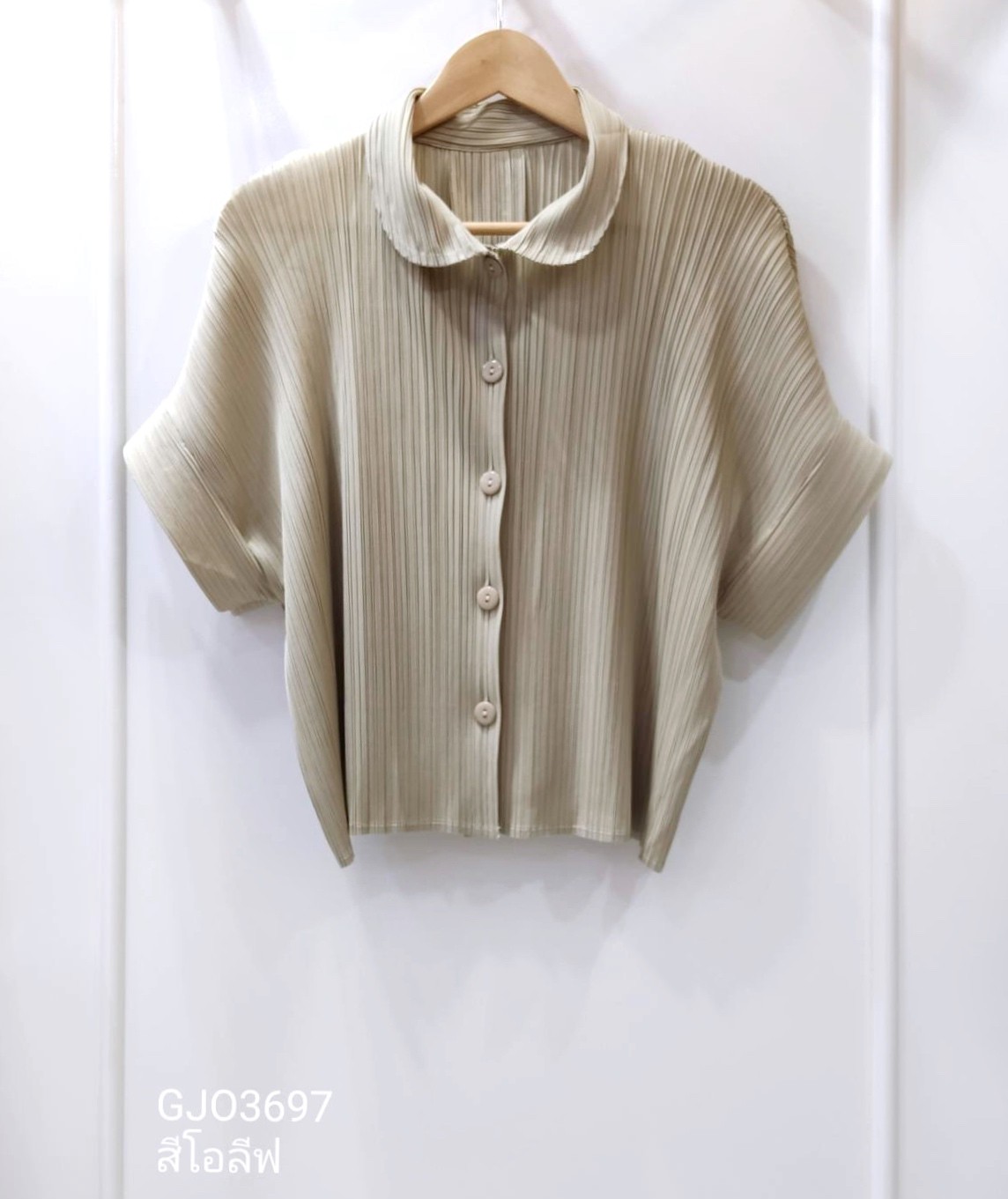 2MUAY รุ่น GJO3697 เสื้อผู้หญิง เสื้อพลีทคุณภาพ 12 สี FREE SIZE EVERYDAY COLLAR BUTTON FRONT PLEATED TOP