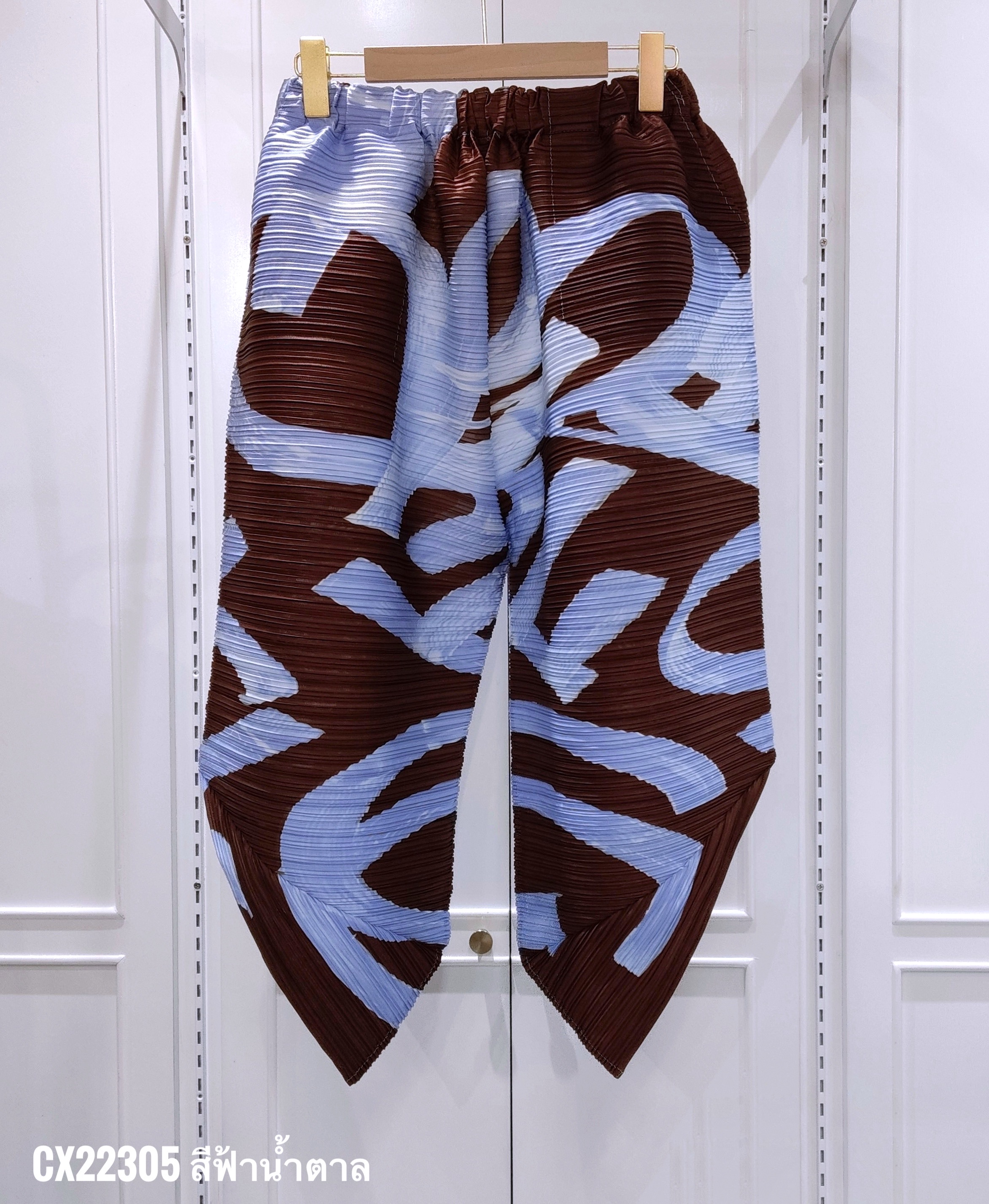 2MUAY รุ่น CX22305 กางเกงพลีทคุณภาพ PRINTED ANGLE PLEATED PANTS 6 สี FREE SIZE