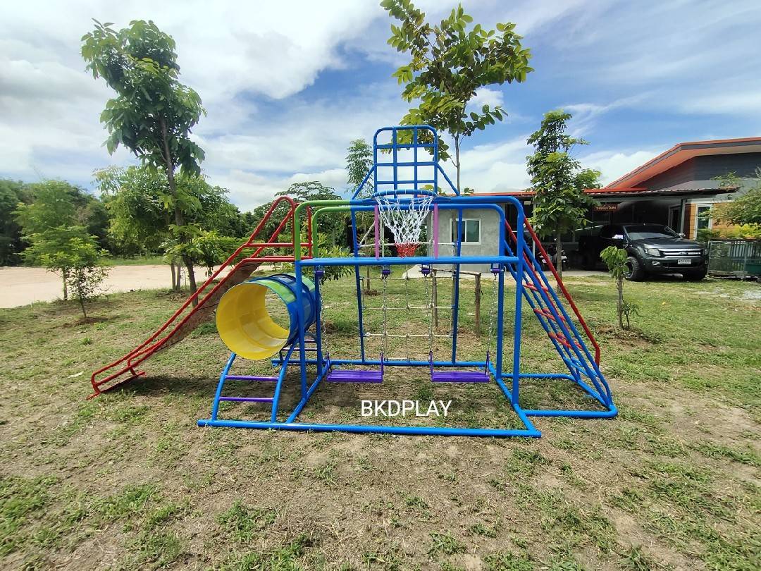 ชุดรวม E เชือกถักใหญ่ ประกอบด้วยสไลเดอร์ชิงช้าปีนป่ายแป้นบาสและถังลอดถ้ำ กระดานลื่นเหล็ก เครื่องเล่นสนามกลางแจ้ง เครื่องเล่นสนามเหล็ก OutdoorPlayground,ผลิตเครื่องเล่นสนาม,เครื่องเล่นในสนามเด็กเล่น,เครื่องเล่นงบสพฐ.,ประชารัฐ, ราคาโรงงาน