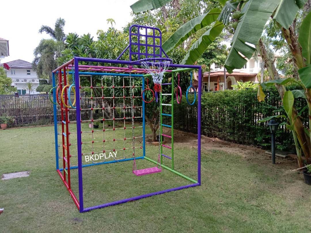 ลูกเต๋าปีนป่าย ชุดรวมปีนป่ายสี่เหลี่ยมA2 ปีนป่ายเชือก พร้อมบาร์โหน บาร์ไต่ ชิงช้า เครื่องเล่นสนามเหล็ก เครื่องเล่นสนามกลางแจ้ง OutdoorPlayground