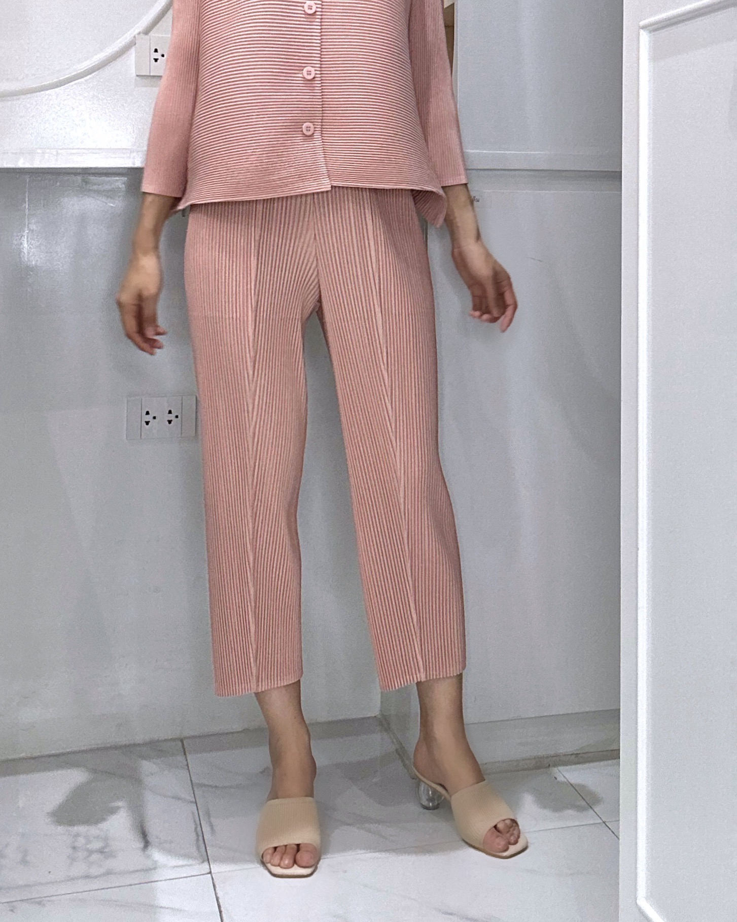 ยาว35นิ้ว! 2MUAY รุ่น GJO7337 กางเกงพลีทคุณภาพ THICK SLIM LEG PLEATED PANTS 10 สี FREE SIZE