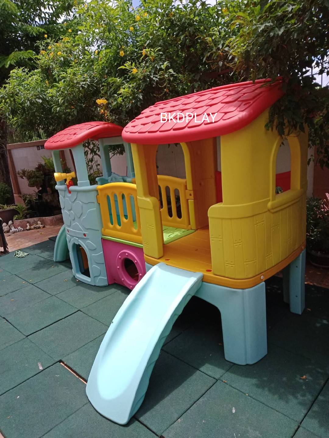 บ้านเด็กวินเทจ สีพาสเทล, สไลเดอร์พร้อมปีนป่าย บ้านสไลเดอร์ของเล่น บ้านน้อยสองชั้น กระดานลื่นพลาสติก,บ้านมีสไลเดอร์ , เครื่องเล่นสนาม พร้อมส่ง