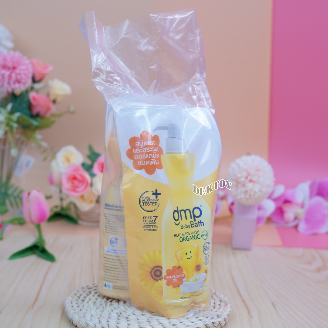 DMP สบู่เหลวออร์แกนิค ซันฟลาวเวอร์ ออยล์ เหลือง ผิวชุ่มชื่น สมดุลแก่ผิวบอบบาง 480 + 250 มล. หัวปั๊ม+ถุง