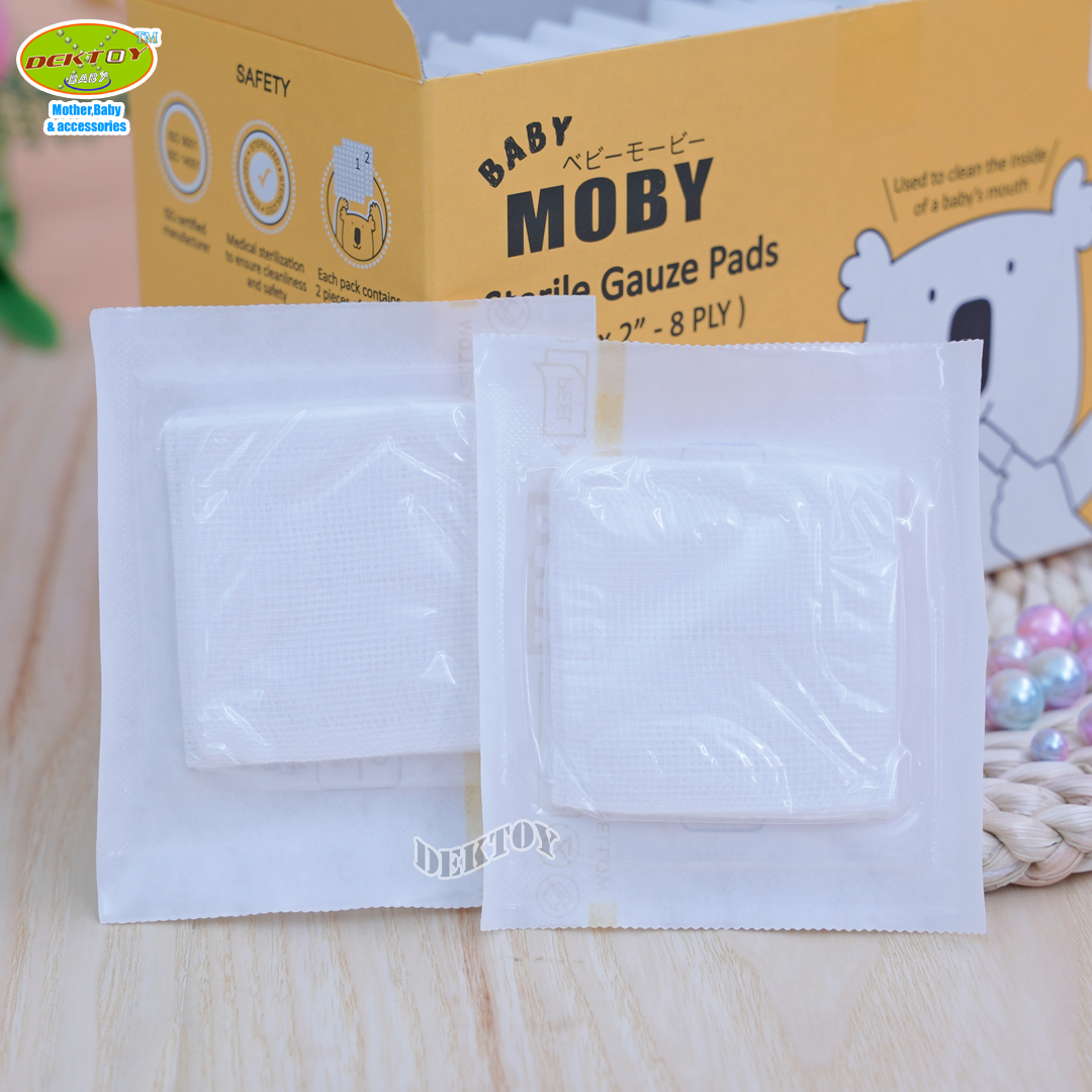 baby moby โมบี้ ผ้าก๊อซเช็ดลิ้นทารก สเตอไรส์ แบบซอง ขนาด 2นิ้ว 32 ซอง(64แผ่น)