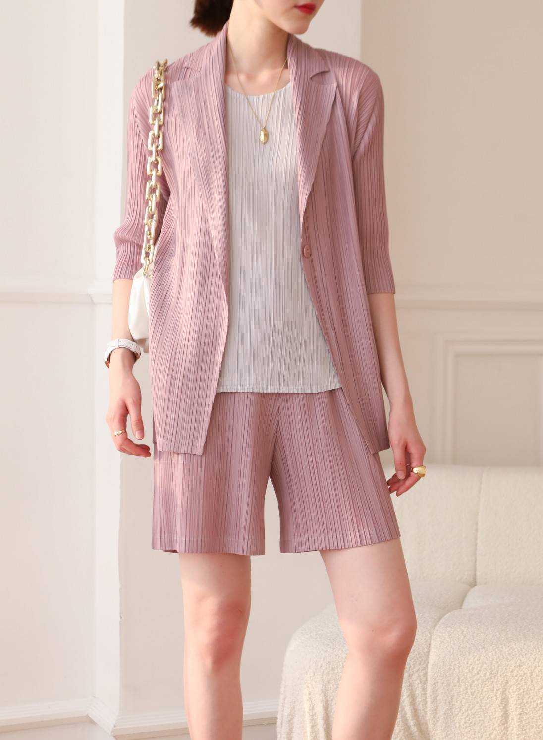 2MUAY รุ่น GJO7717/GJO7718 ชุดอัดพลีท เซ็ตพลีทคุณภาพ 9สี FREE SIZE CARDIGAN/BLAZER PLEATED SET
