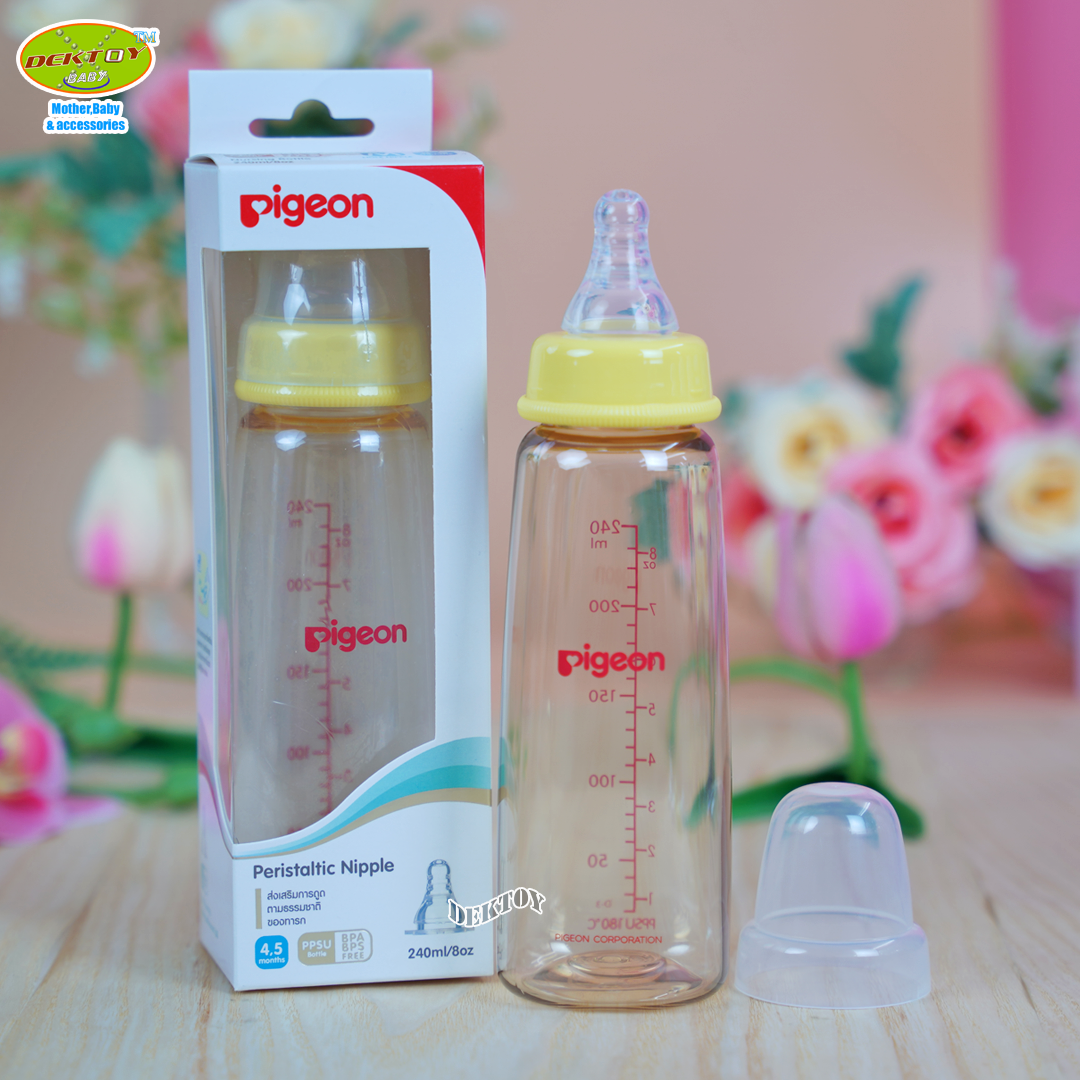 PIGEON พีเจ้น ขวดนมพีเจ้นสีชา PPSU 8 ออนซ์ 240 มล ทรงมาตรฐาน พร้อมจุกนมเสมือนนมมารดา รุ่น มินิ size M