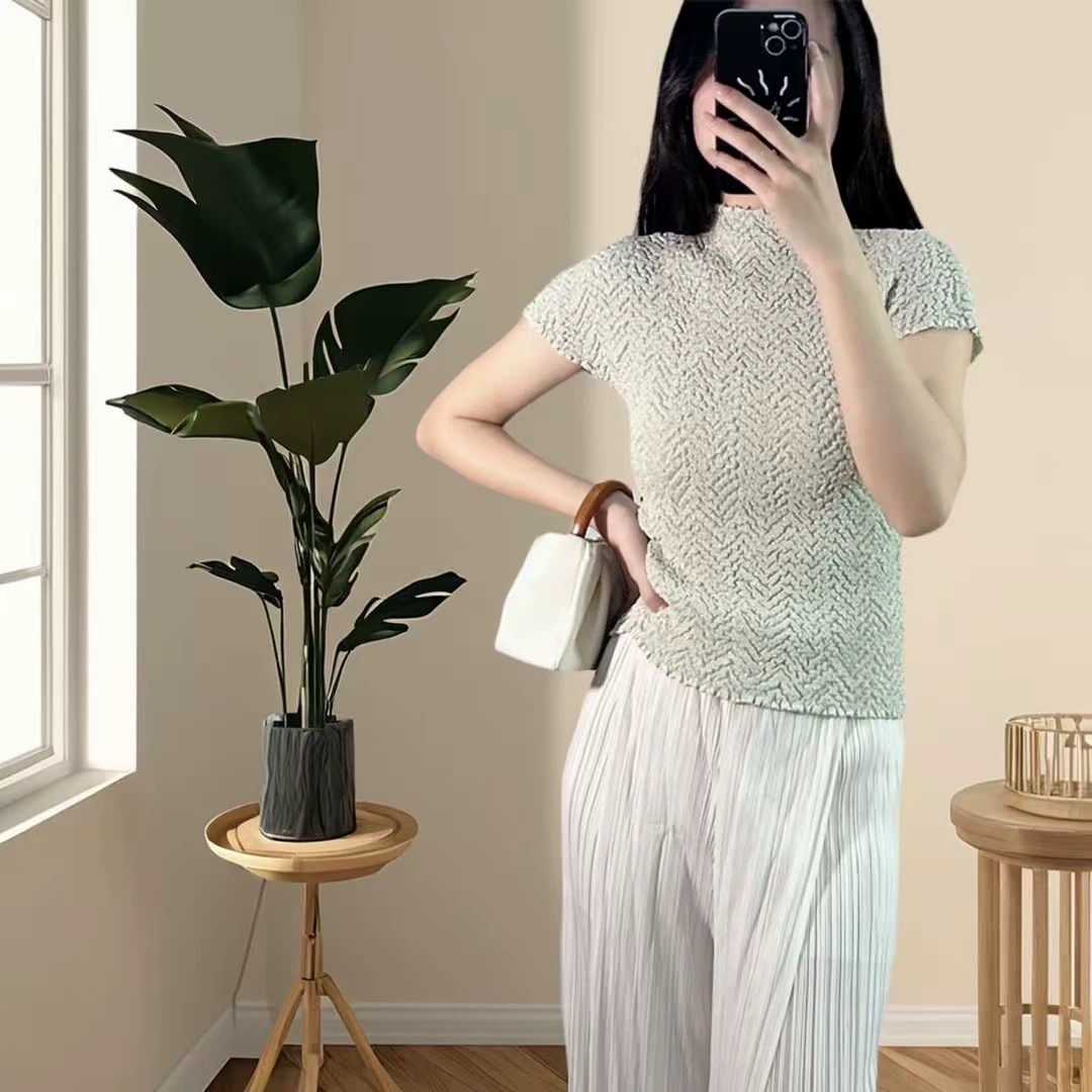 ปรับราคาลง20%!! 2MUAY GJO10308 เสื้ออัดพลีท HIGH NECK CRINKLE PLEATED TOP 6 สี FREE SIZE