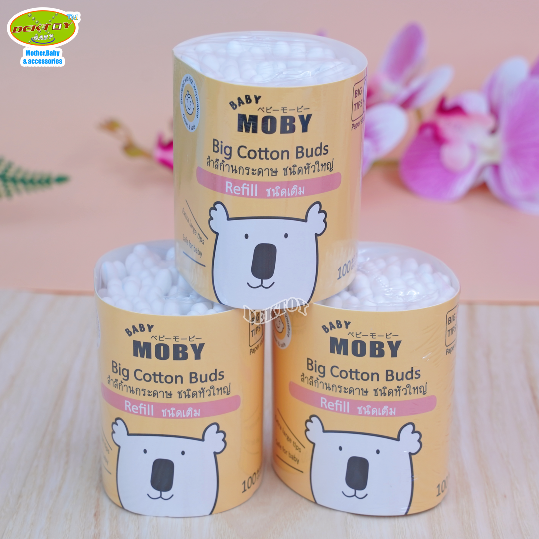 Baby moby เบบี้โมบี้ สำลีก้าน คอตตอนบัตก้านกระดาษหัวใหญ่ ชนิดเติม 100 ก้าน
