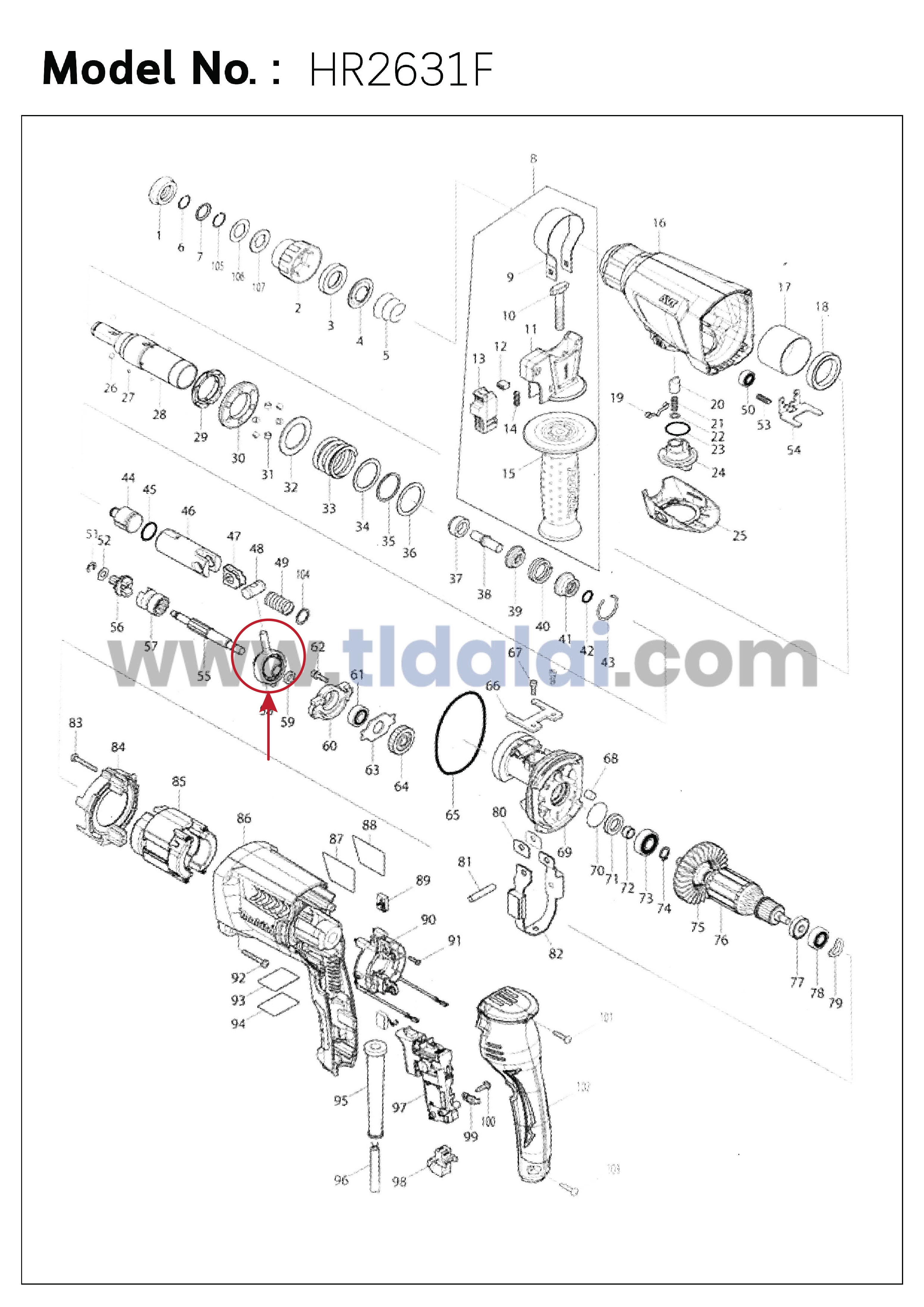 ข้อเหวี่ยง ลูกเบี้ยว (แท้) สว่านโรตารี่ Makita มากีต้า รุ่น HR2631F #58 (219023-9) (อะไหล่แท้100%) SWASH BEARING 10