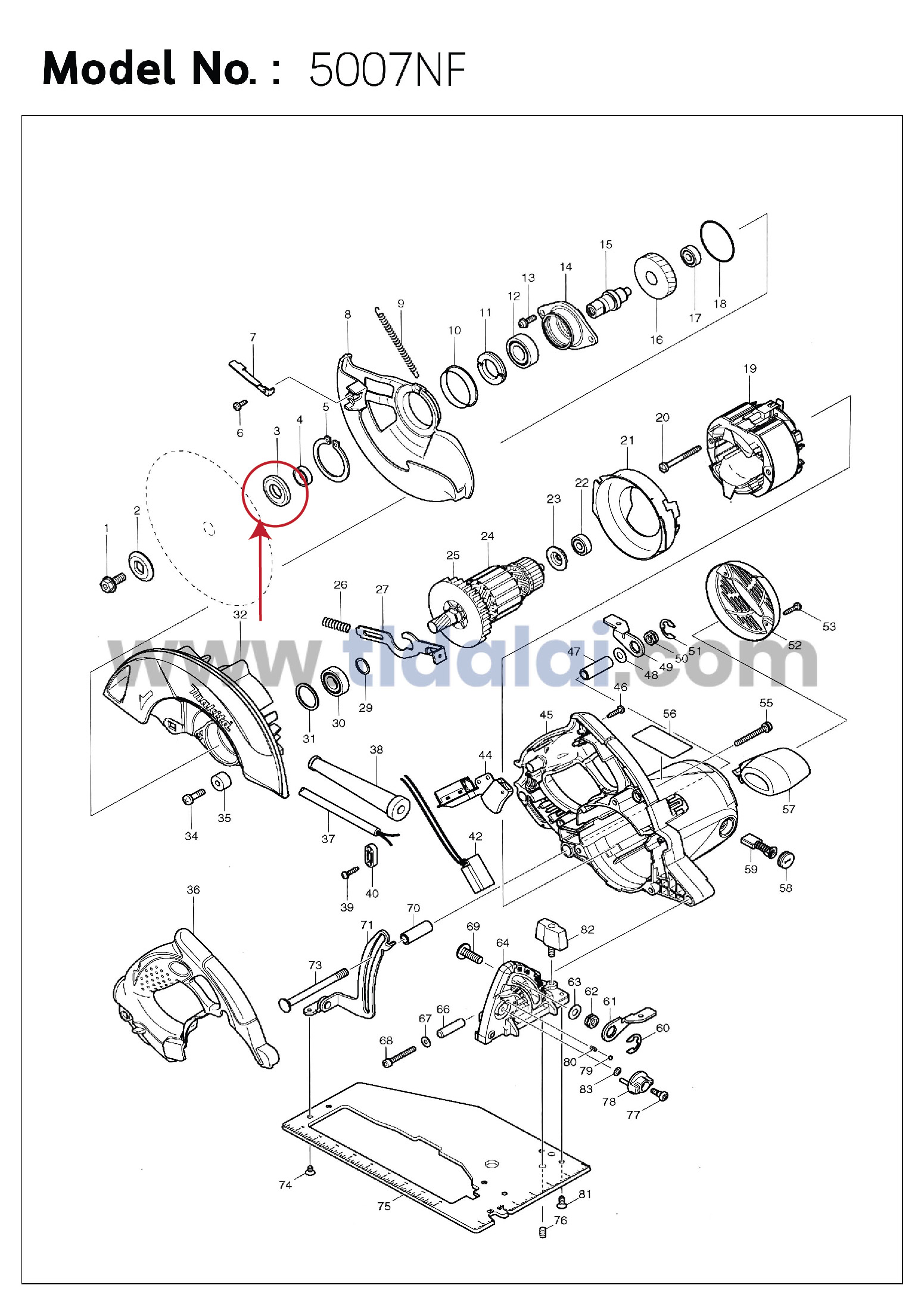 ประกับใบ ตัวใน (แท้) เลื่อยวงเดือน Makita มากีต้า รุ่น 5007NF, 5007N, HS7010, SP6000 (224593-5) (อะไหล่แท้ 100%) INNER FLANGE 35