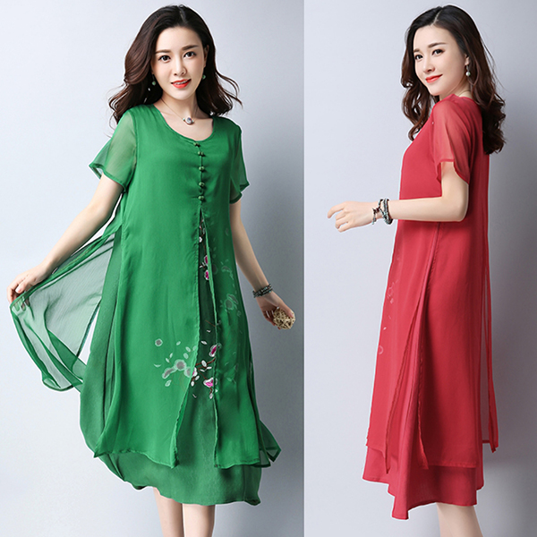 [SALE] เดรสยาวผ้าฝ้ายญี่ปุ่นปักลายดอก ชายพริ้วสวย-11811
