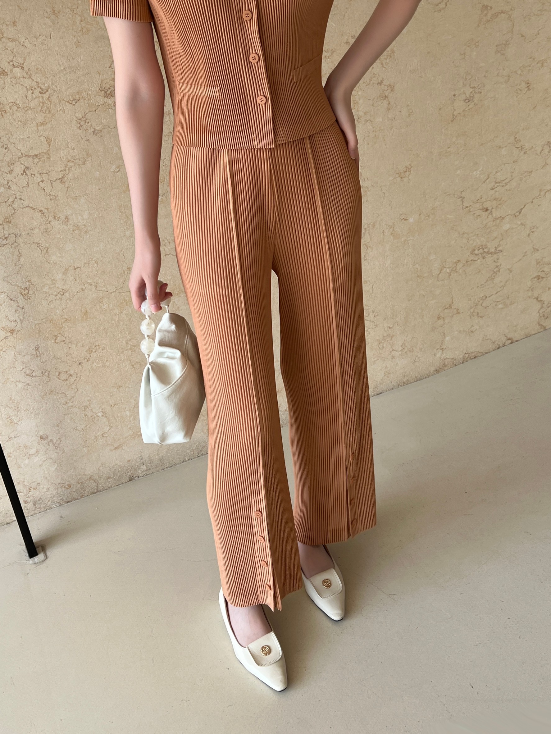 ยาว 38.5 นิ้ว 2MUAY รุ่น GJO1871 กางเกงพลีทคุณภาพ THICK STRAIGHT LEG SPIT FRONT PLEATED PANTS 10สี FREE SIZE