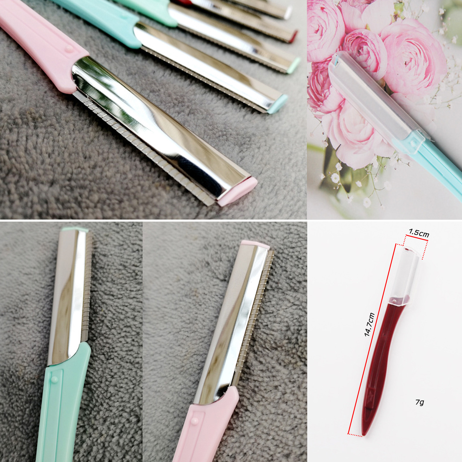 มีดโกนกันคิ้ว มี 2รุ่น ตรง / พับได้ พร้อมปอกมีด ใบมีดสแตนเลส มีหวีรองกันคิ้วแนบกับในมีด กันแต่งคิ้วให้สวยงาม