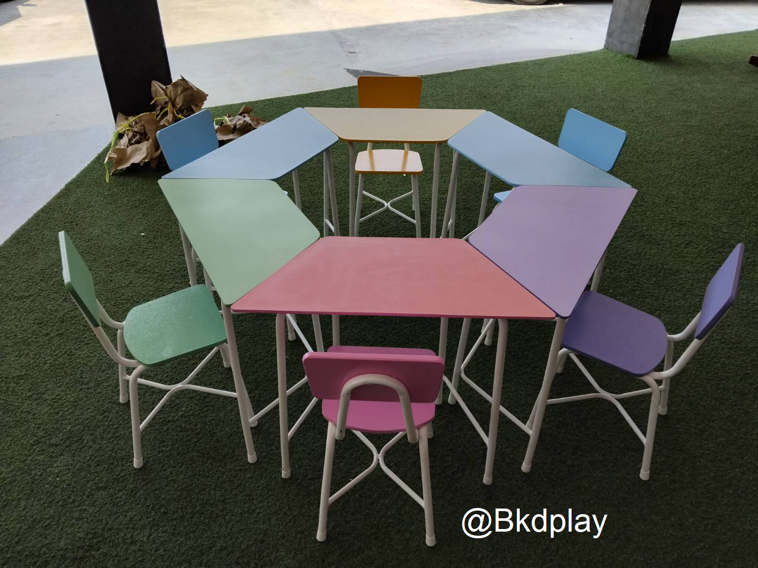 ชุดโต๊ะสี่เหลี่ยมคางหมูพร้อมเก้าอี้6ตัว แบบไม่มีลิ้นชัก ขาเหล็กกลม นักเรียนประถม-มัธยม ,โต๊ะเขียนหนังสือเด็ก, โต๊ะกิจกรรม โต๊ะนักเรียน โต๊ะนักเรียนประถม พร้อมส่งในไทย