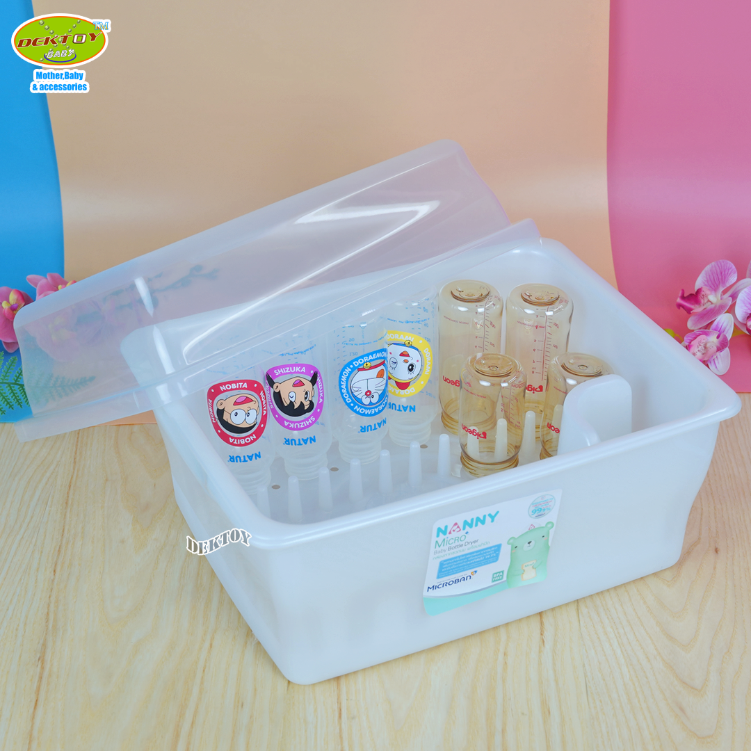 Nanny แนนนี่ กล่องเก็บขวดนม ที่คว่ำขวดนมขนาดใหญ่ ฝาปิด มี Microban ป้องกันแบคทีเรีย 99.9% (N3837MB)