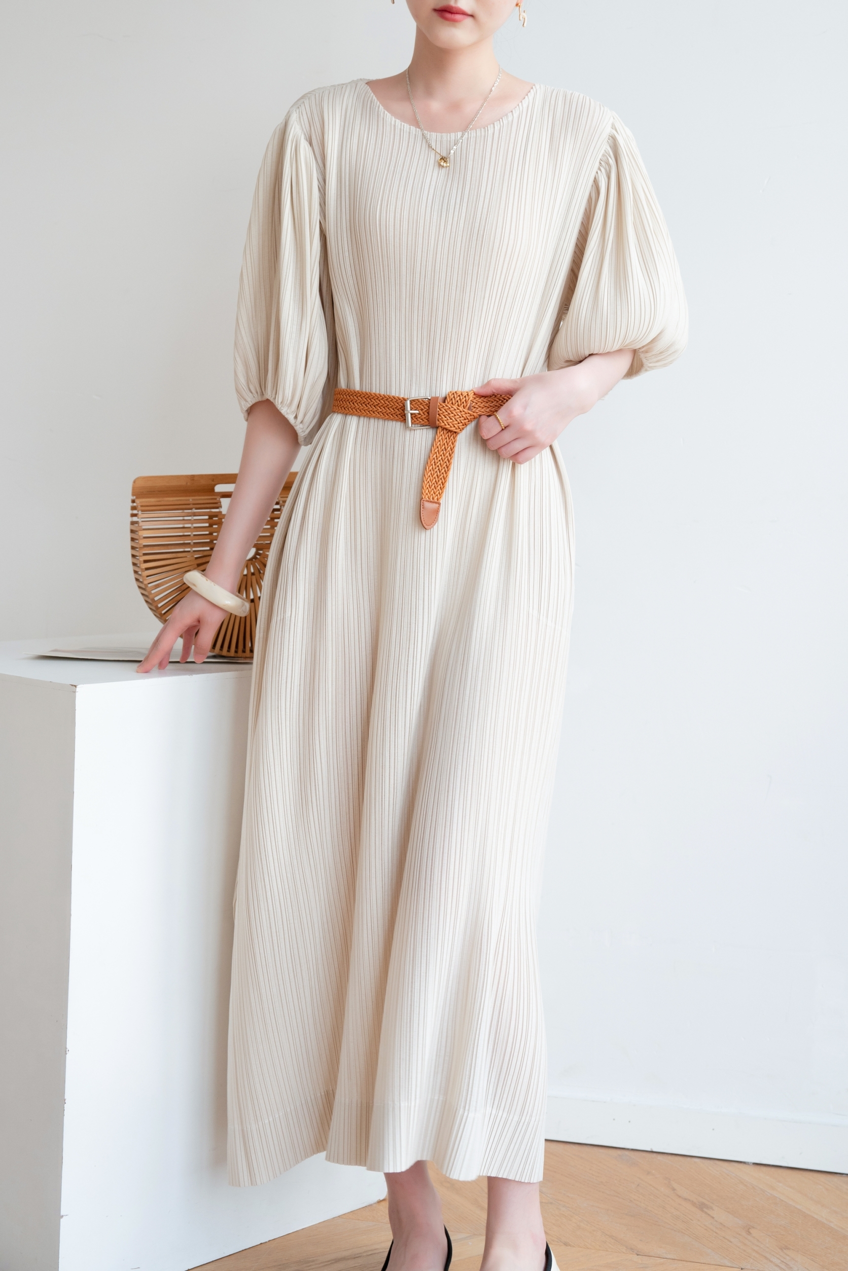 ปรับราคาลง20%!! อกถึง 60 นิ้ว 2MUAY รุ่น GJO1117P เดรสพลีทคุณภาพ BABY DOLL SLEEVE PLEATED DRESS 8 สี FREE SIZE