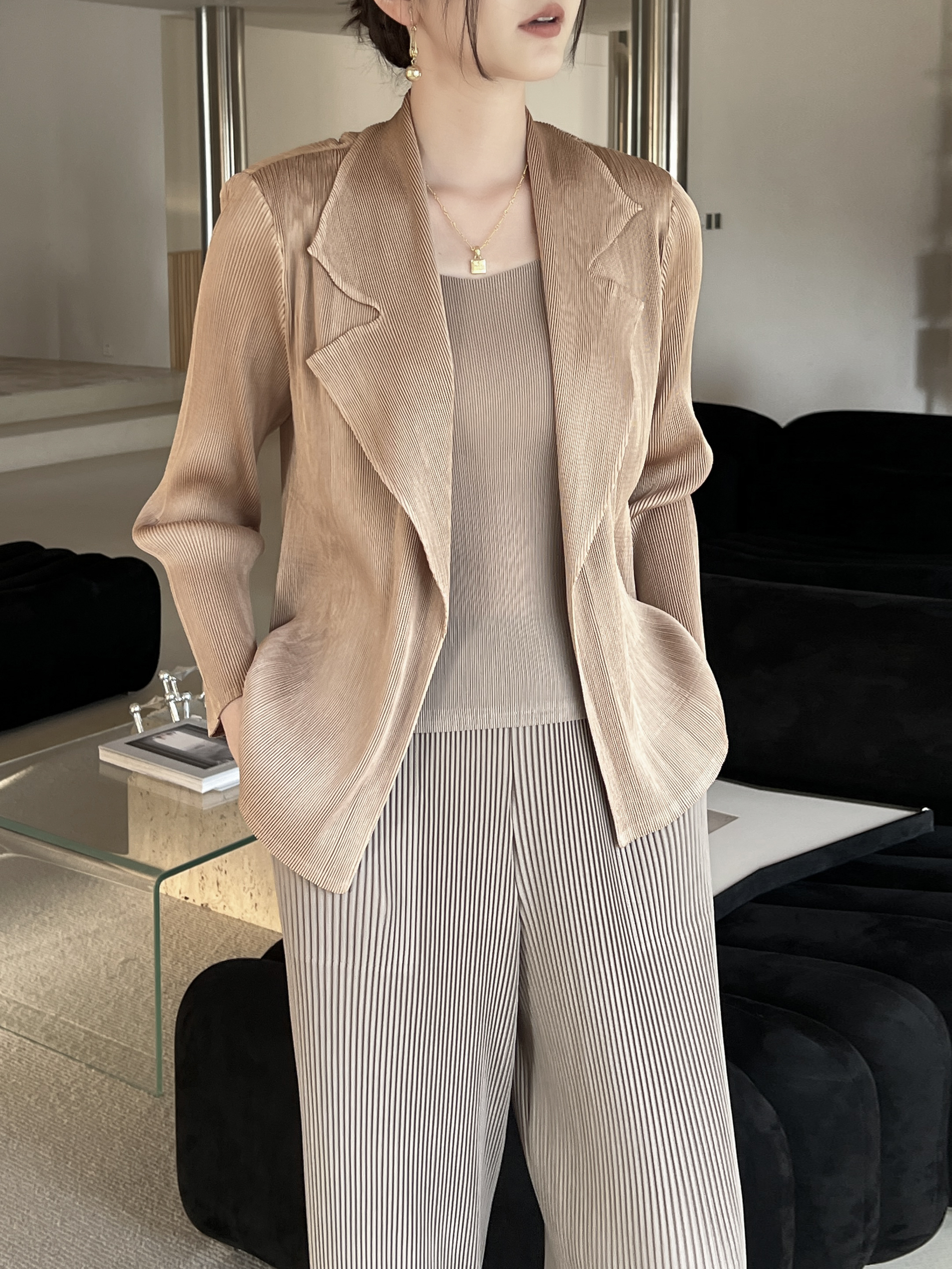 2MUAY รุ่น GJO5037 เสื้อคลุมพลีทคุณภาพ COLLAR OPEN FRONT PLEAT JACKET / CARDIGAN 6สี FREE SIZE