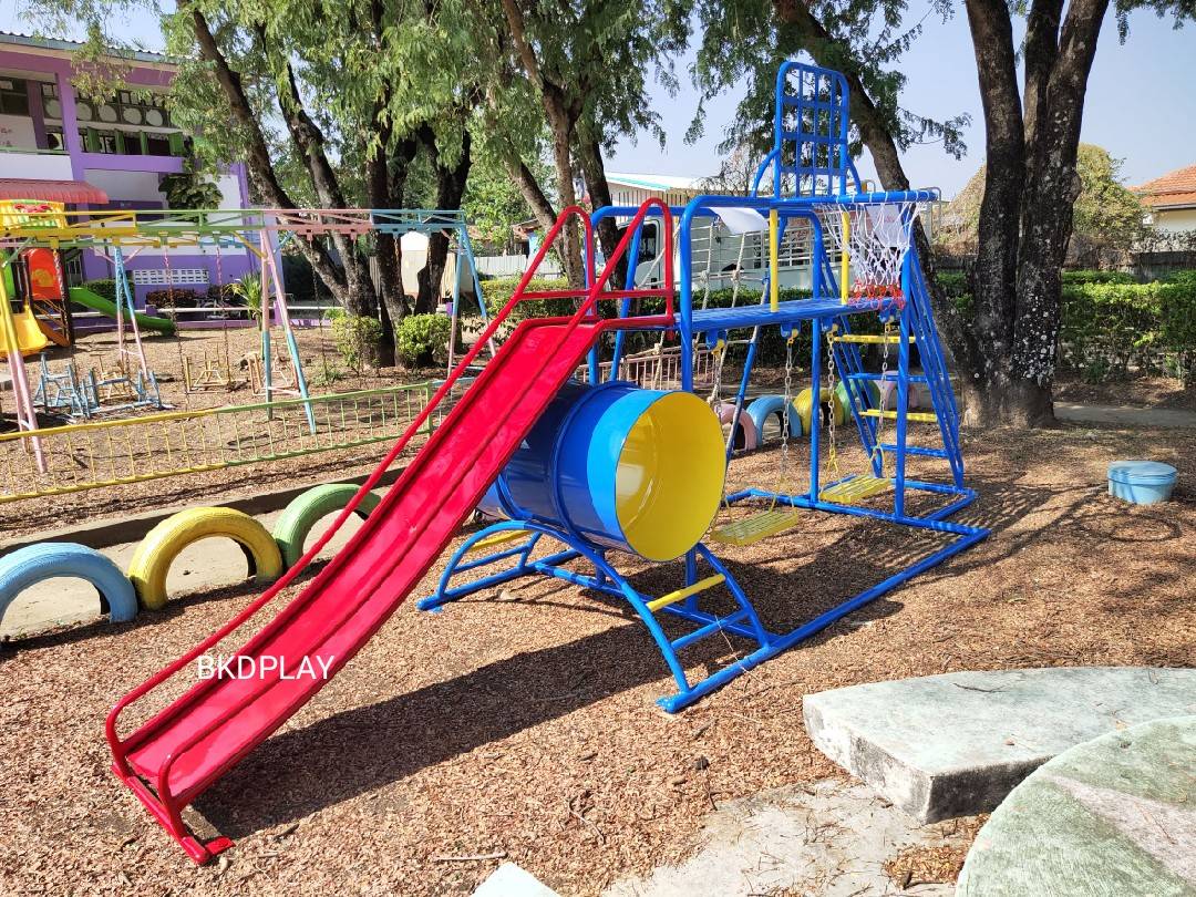 ชุดรวม H เครื่องเล่นสนามแบบเหล็ก ประกอบด้วยสไลเดอร์ชิงช้าปีนป่ายแป้นบาส (ถักเล็ก) , เครื่องเล่นสนามกลางแจ้ง , OutdoorPlayground,ผลิตเครื่องเล่นสนาม,เครื่องเล่นงบสพฐ.ประชารัฐ ราคาโรงงาน