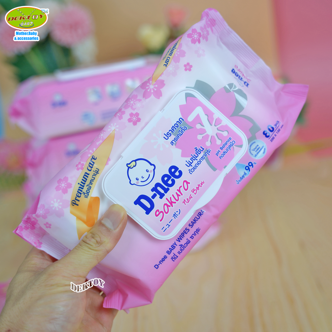 D-nee ดีนี่ ทิชชู่เปียก เบบี้ไวพส์ ซากุระ สูตรชุ่มชื้นพิเศษ สำหรับทารก 80 ชิ้น แพ็ค 2 ห่อ