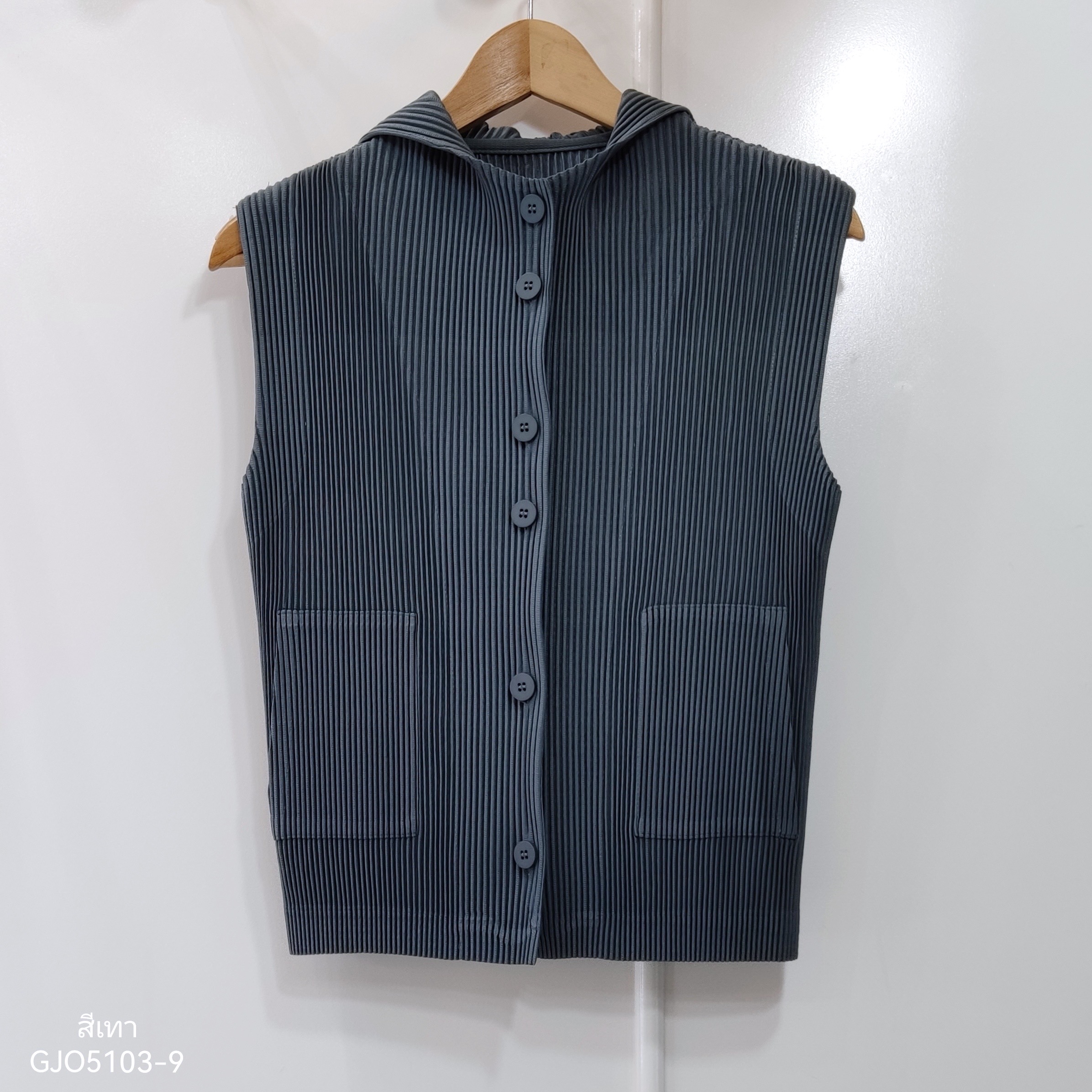 2MUAY รุ่น GJO5103-9 เสื้อพลีทคุณภาพ THICK SLEEVELESS HOODED PLEATED TOP 8 สี FREE SIZE