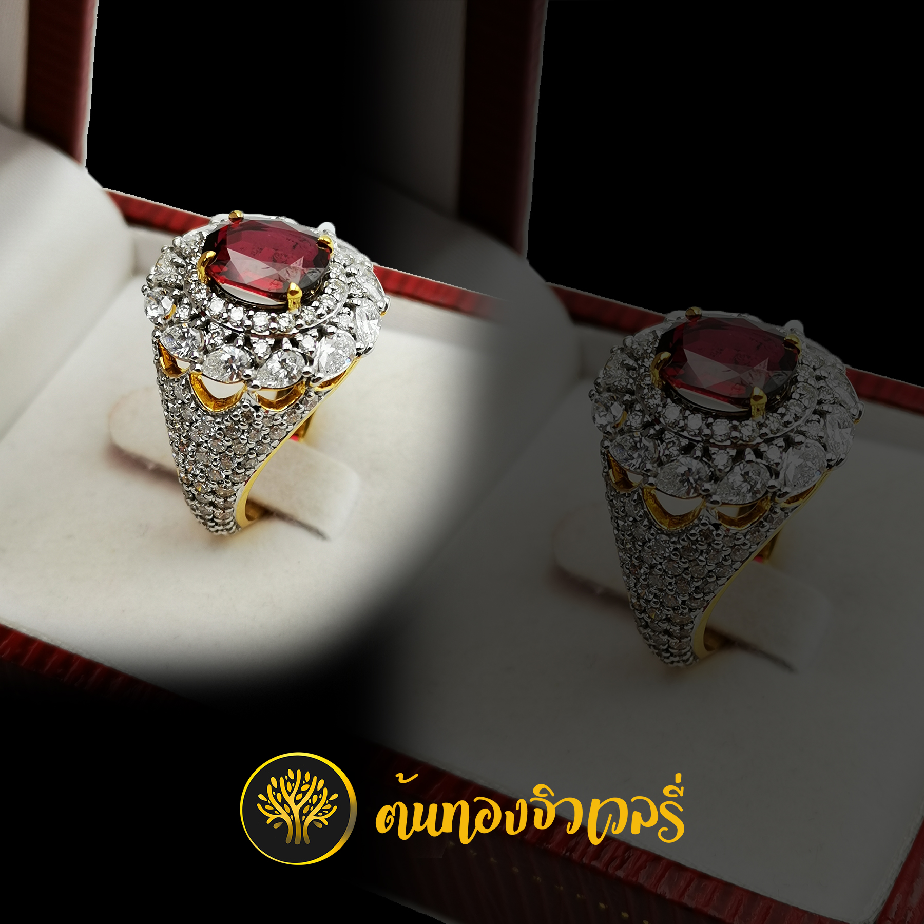แหวนพลอยทับทิมแดง ล้อมเพชรจัดเต็ม ก้านก็ฝังเพชร บอกเลยงานนี้จัดเต็มแบบสุดๆเลย