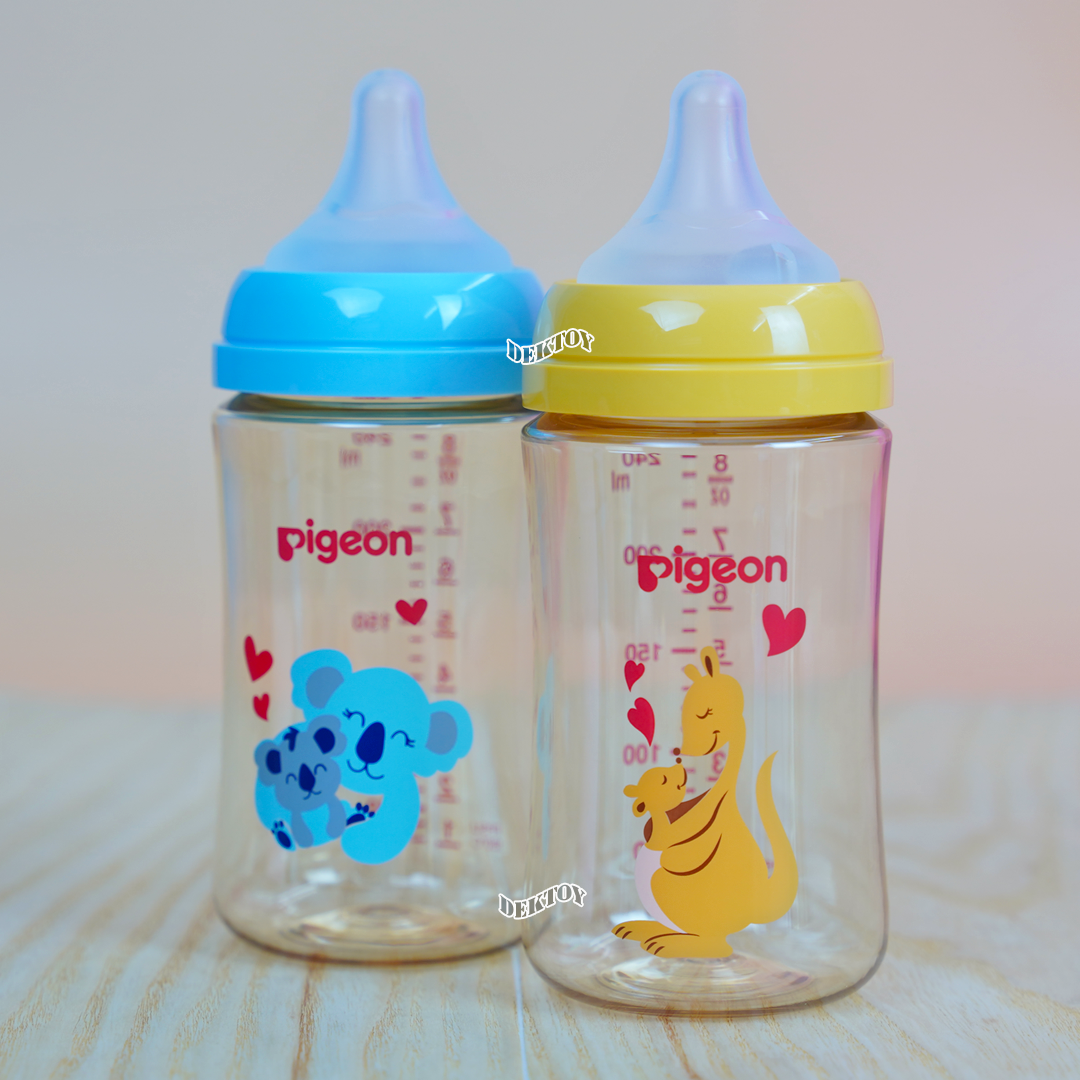 Pigeon พีเจ้น ขวดนมพีเจ้นสีชา PPSU 8 ออนซ์ 240 มล. คอกว้าง แพ็ค2ขวด มัมเลิฟ