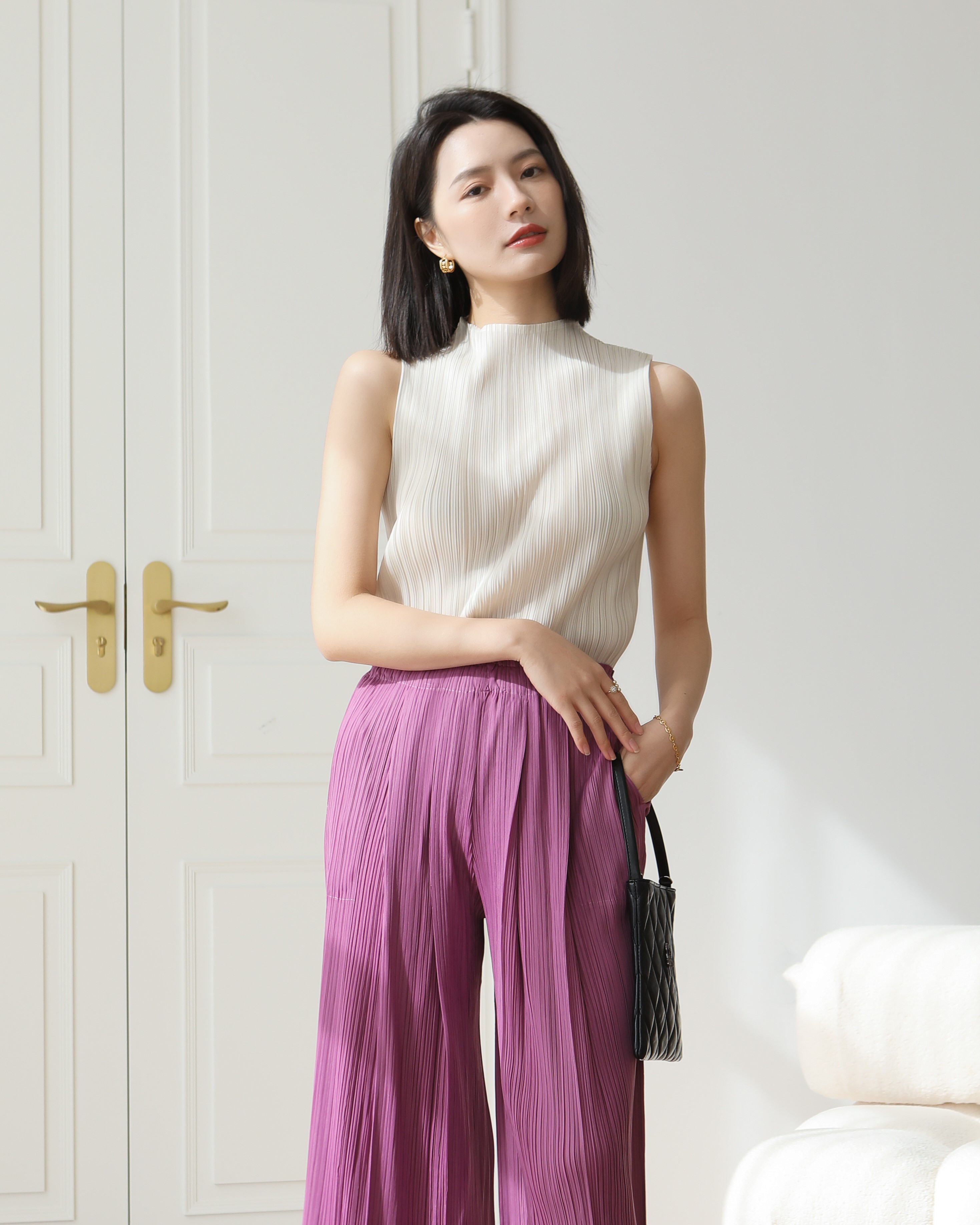 2MUAY BASIC รุ่น GJO7658 BASIC HIGH NECK PLEATED TOP เสื้ออัดพลีทงานคุณภาพ 22สี FREE SIZE