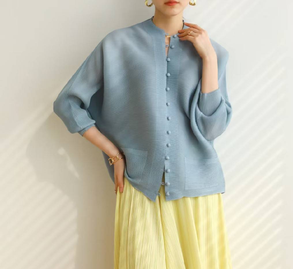 2MUAY BASIC รุ่น GJO2066 เสื้ออัดพลีทงานคุณภาพ BUTTON FRONT PLEATED TOP 17สี FREE SIZE