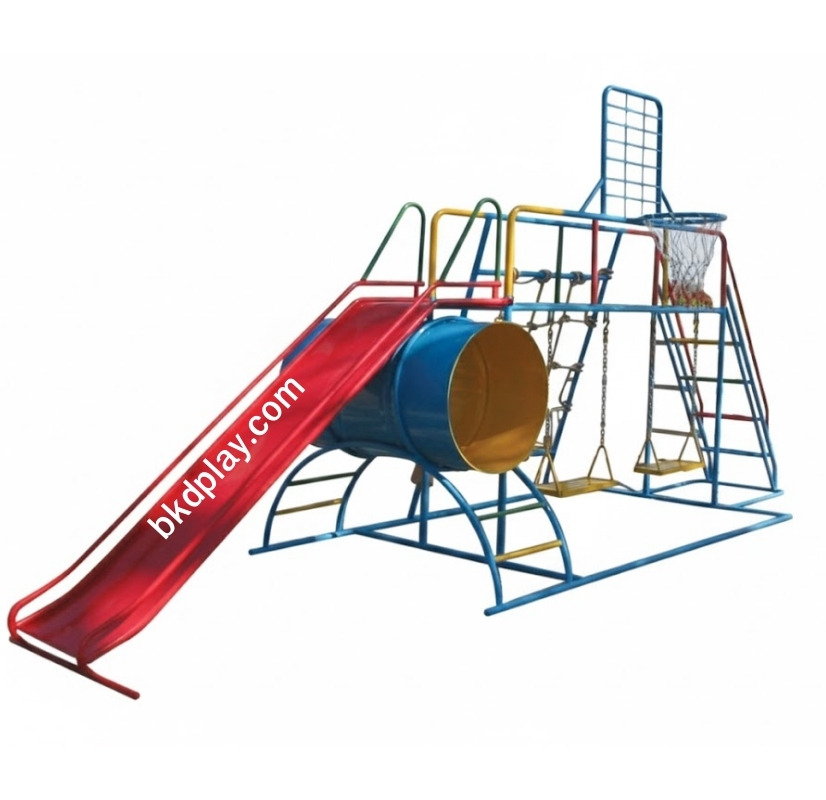 ชุดรวม H เครื่องเล่นสนามแบบเหล็ก ประกอบด้วยสไลเดอร์ชิงช้าปีนป่ายแป้นบาส (ถักเล็ก) , เครื่องเล่นสนามกลางแจ้ง , OutdoorPlayground,ผลิตเครื่องเล่นสนาม,เครื่องเล่นงบสพฐ.ประชารัฐ ราคาโรงงาน ขนาด 130 x 350 x 180 ซม.