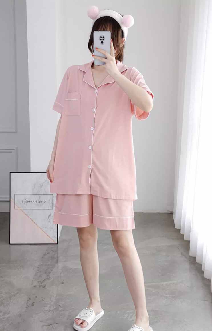 ชุดนอนผ้าคอตตอนไซส์ใหญ่ แขน-ขาสั้น ผ้าเนื้อนิ่ม ใส่สบาย