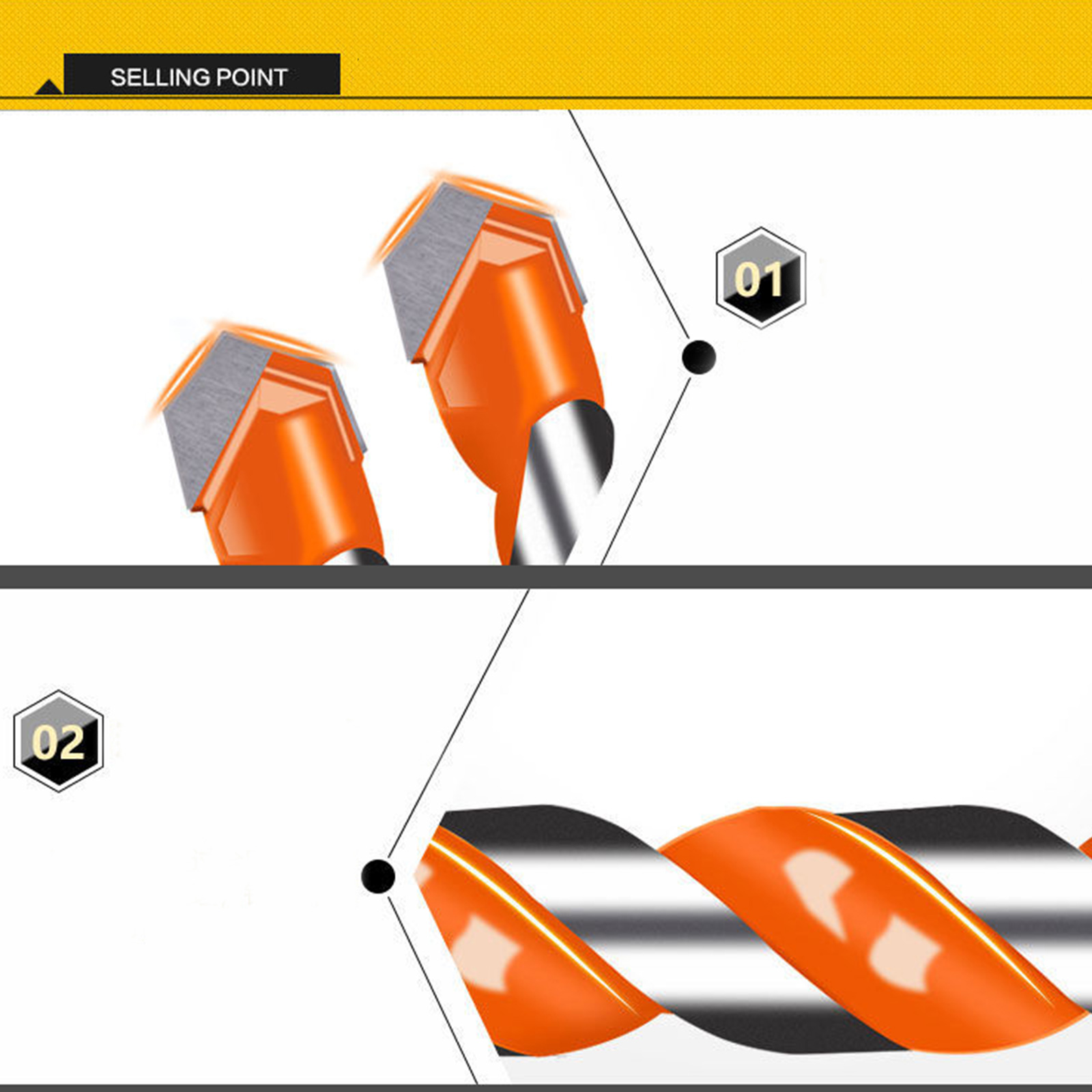 ดอกสว่าน หัวเพชร-ส้ม/หัวใบโพธิ์-ดำ หัวสว่าน แข็งแรง ทนทาน มีหลายขนาด หัว 5-12mm