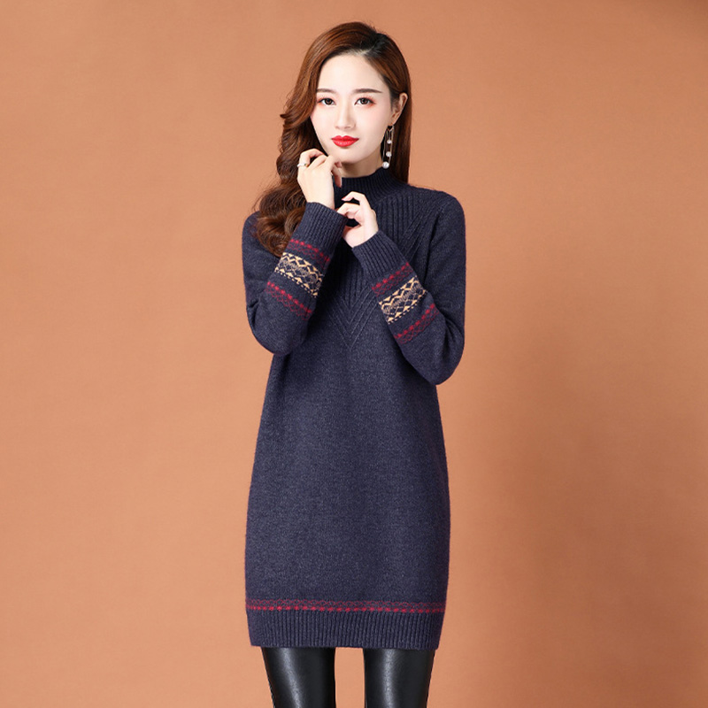 เดรสคอปีน เสื้อไหมพรมวูลหนานุ่มถักลายสวย-12447