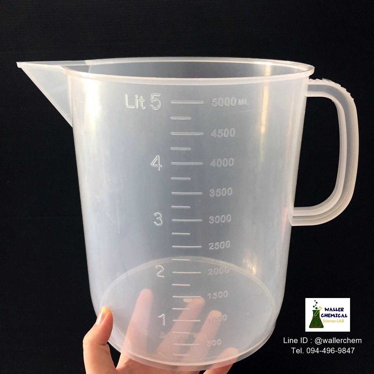 บีกเกอร์พลาสติก มีหูจับ 5,000ml Beaker plastic (PP)