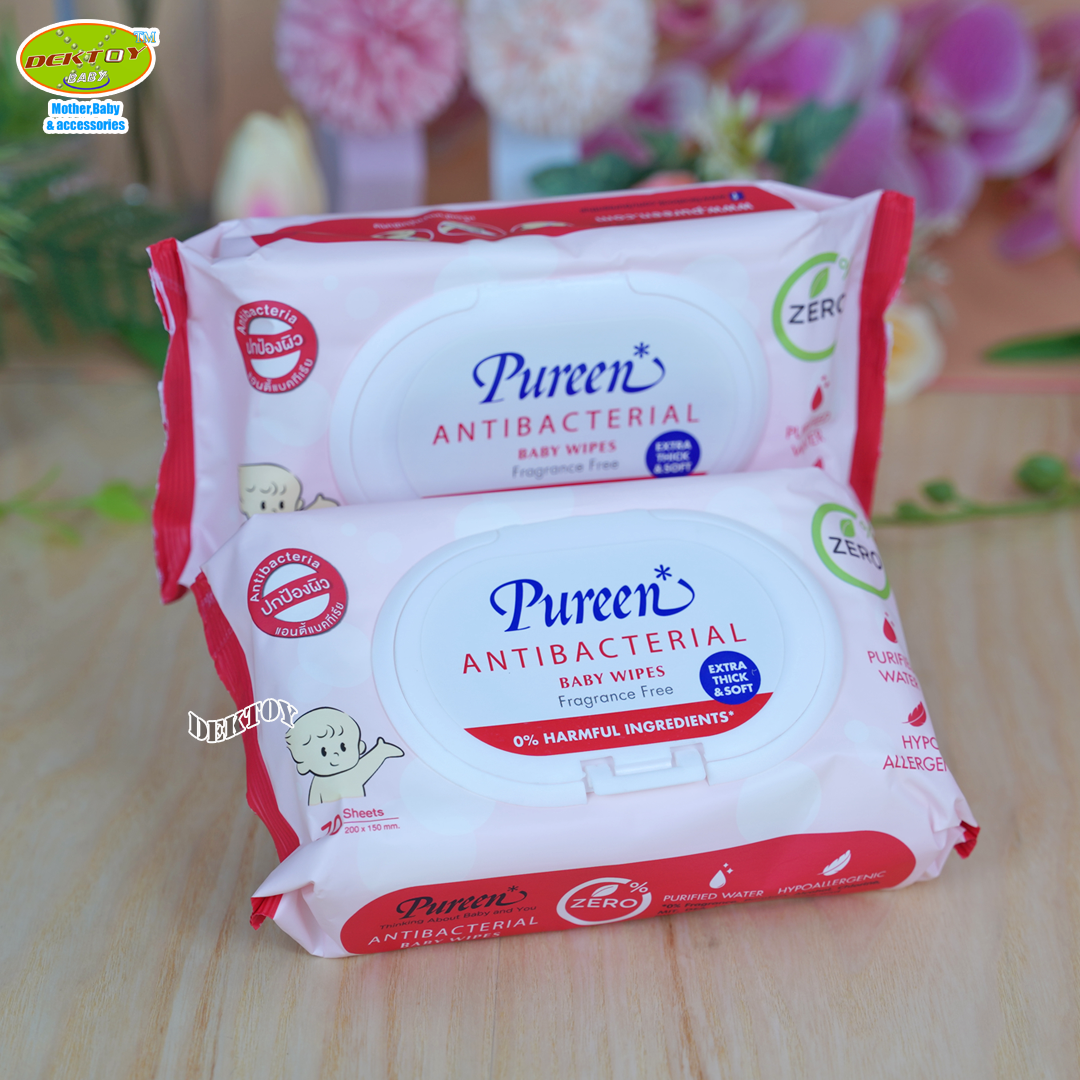4ห่อ Pureen เพียวรีน ทิชชู่เปียก เบบี้ไวพส์ แอนตี้แบคทีเรียล 70 ชิ้น