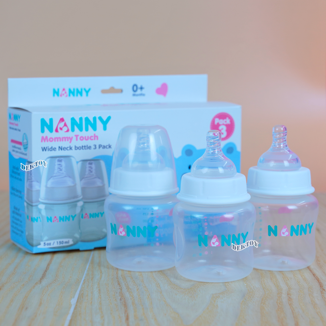 NANNY แนนนี่ ขวดนม5ออนซ์คอกว้างแพ็ค3ขวด จุกนมรุ่นใหม่นิ่มสุดๆ 2203