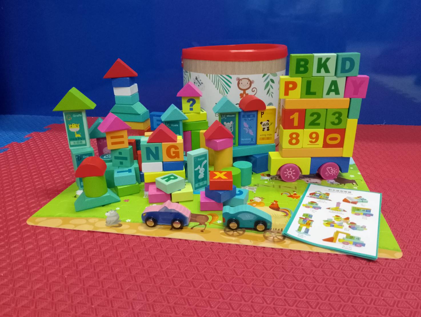 บล็อกไม้ ภาษาอังกฤษ 100 ชิ้น, บล็อคไม้ ของเล่นไม้, ของเล่นเสริมพัฒนาการ, ของเล่นเด็กอนุบาล, สื่อการสอนเด็กอนุบาล